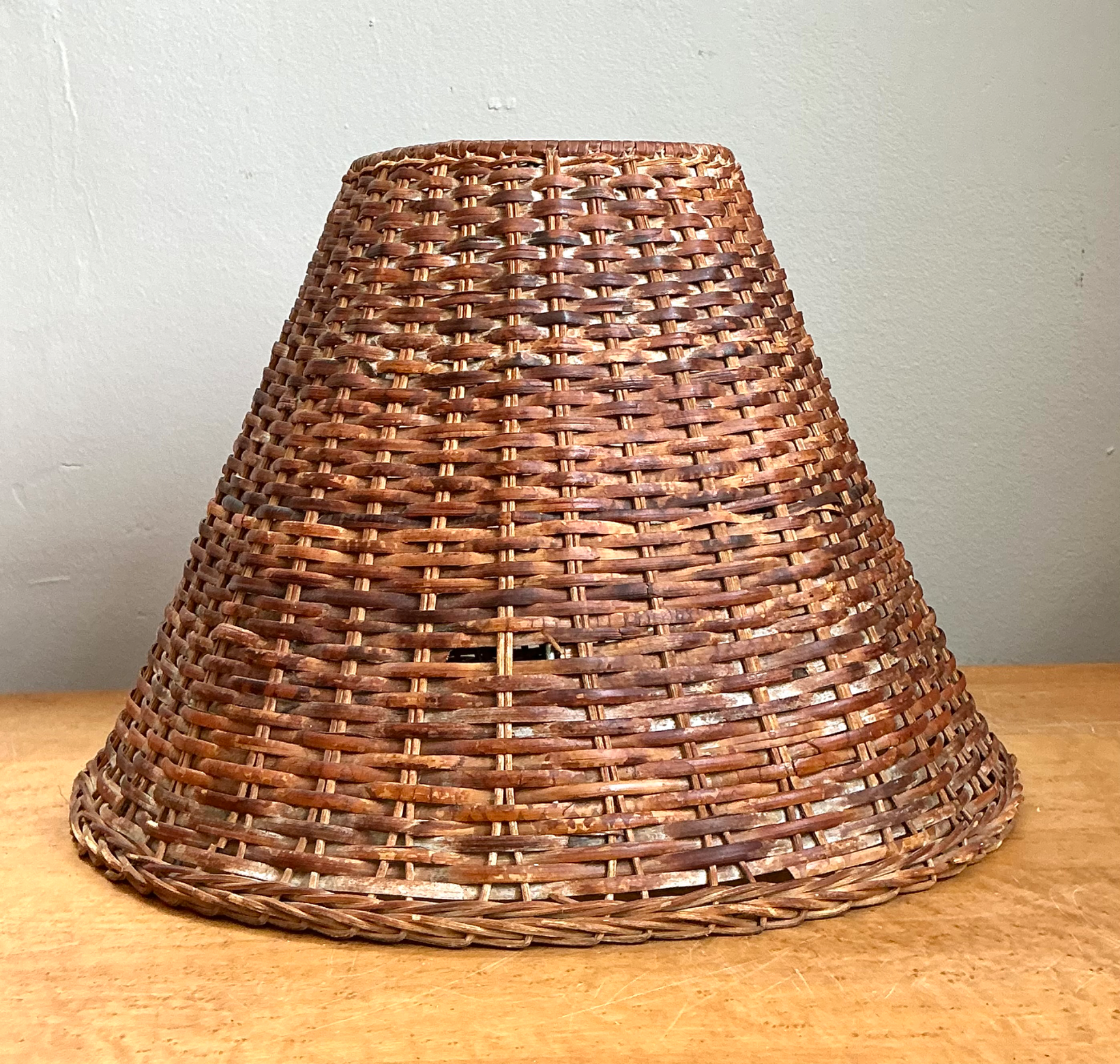 Vintage Woven Rattan Lamp Shade - Side view