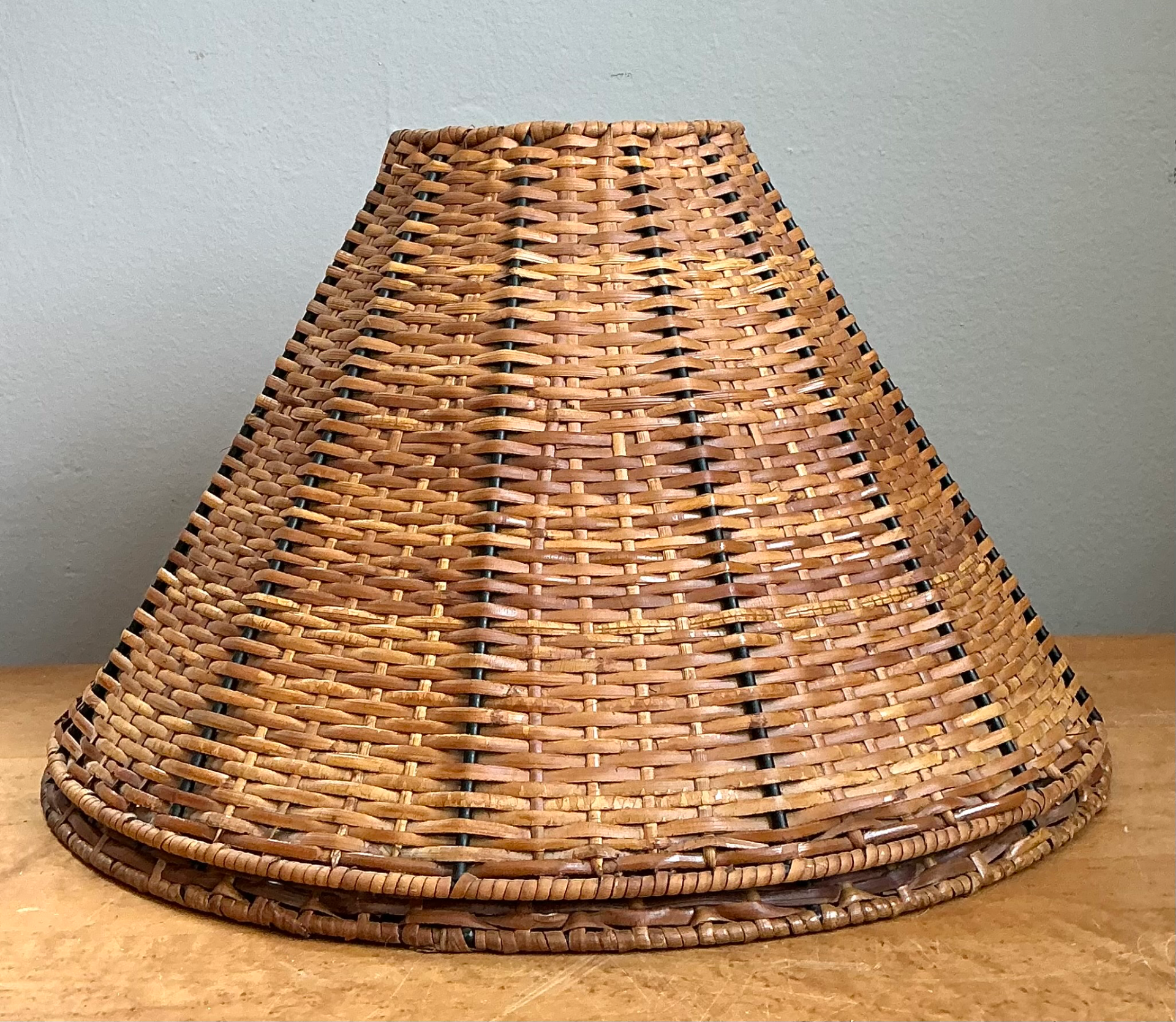 Vintage Woven Rattan Lamp Shades - Pair - Back view