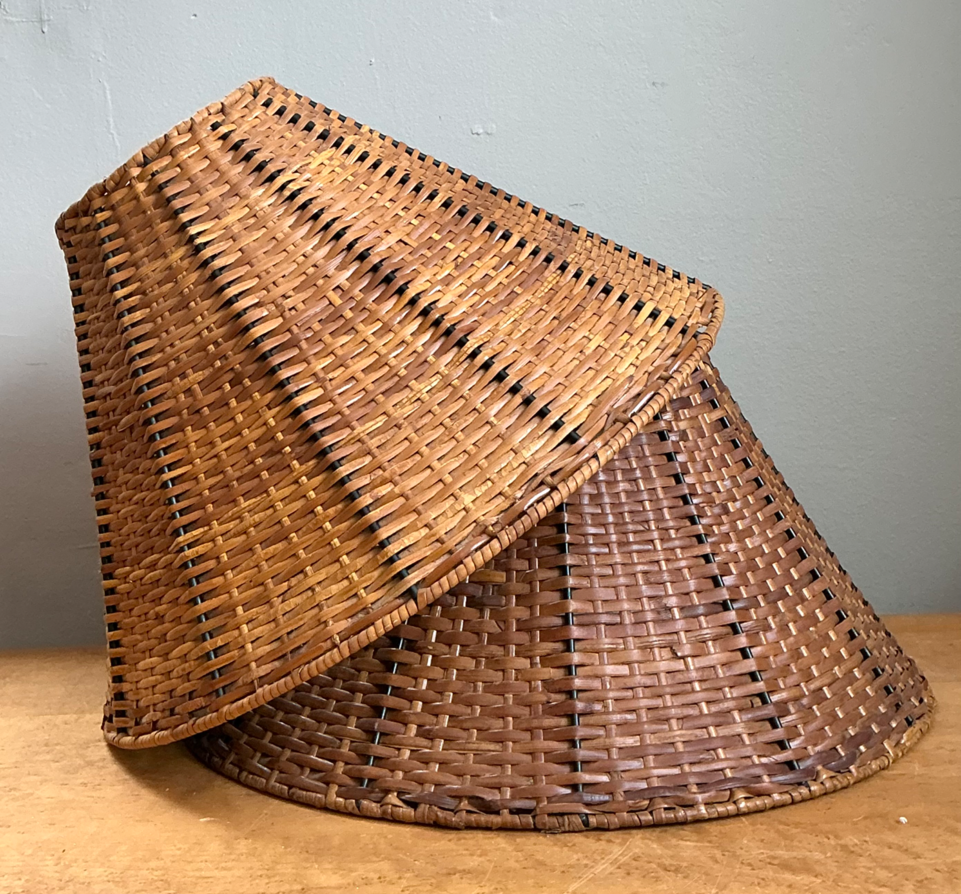 Vintage Woven Rattan Lamp Shades - Pair - Side view