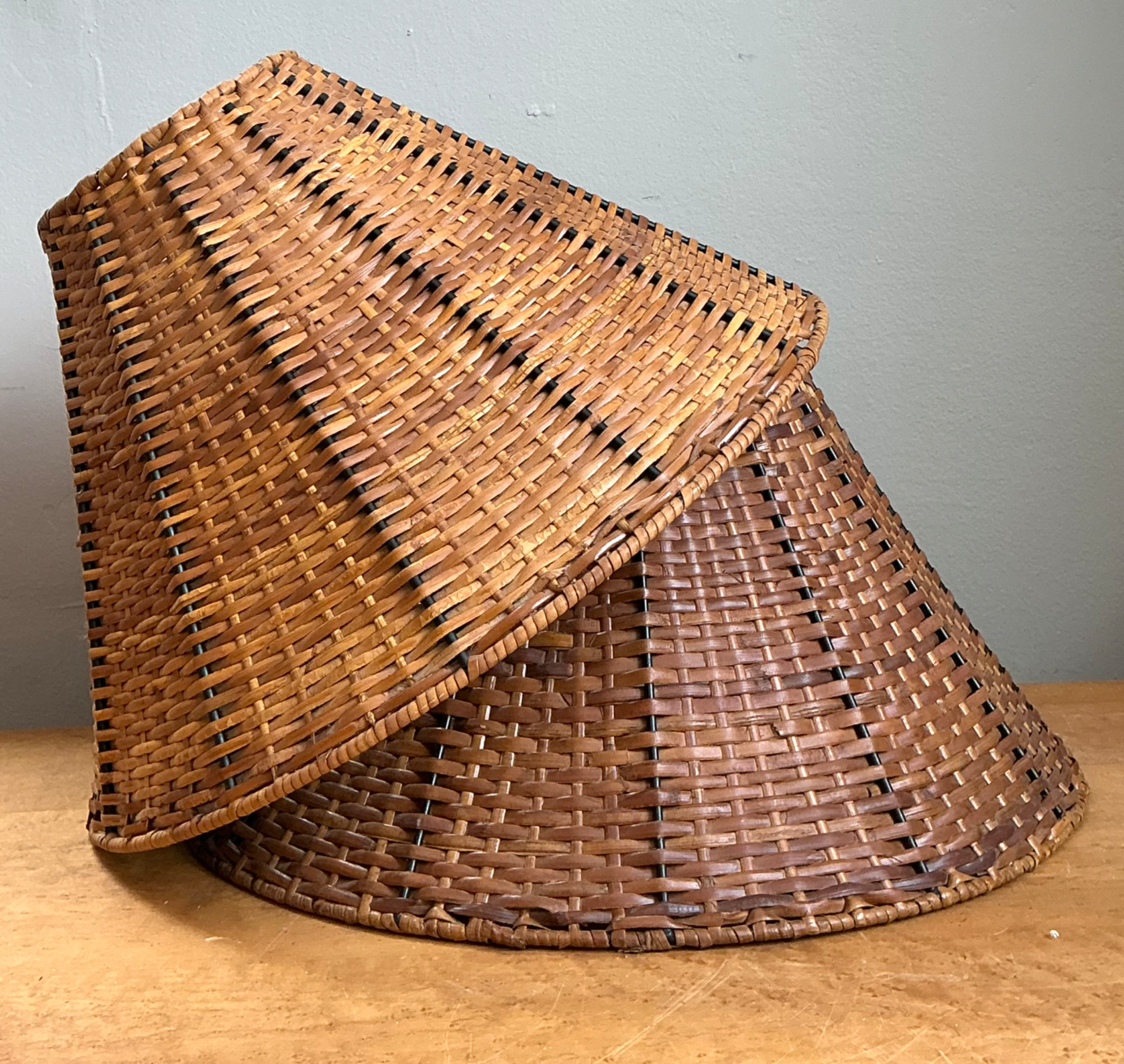 Vintage Woven Rattan Lamp Shades - Pair - Top view