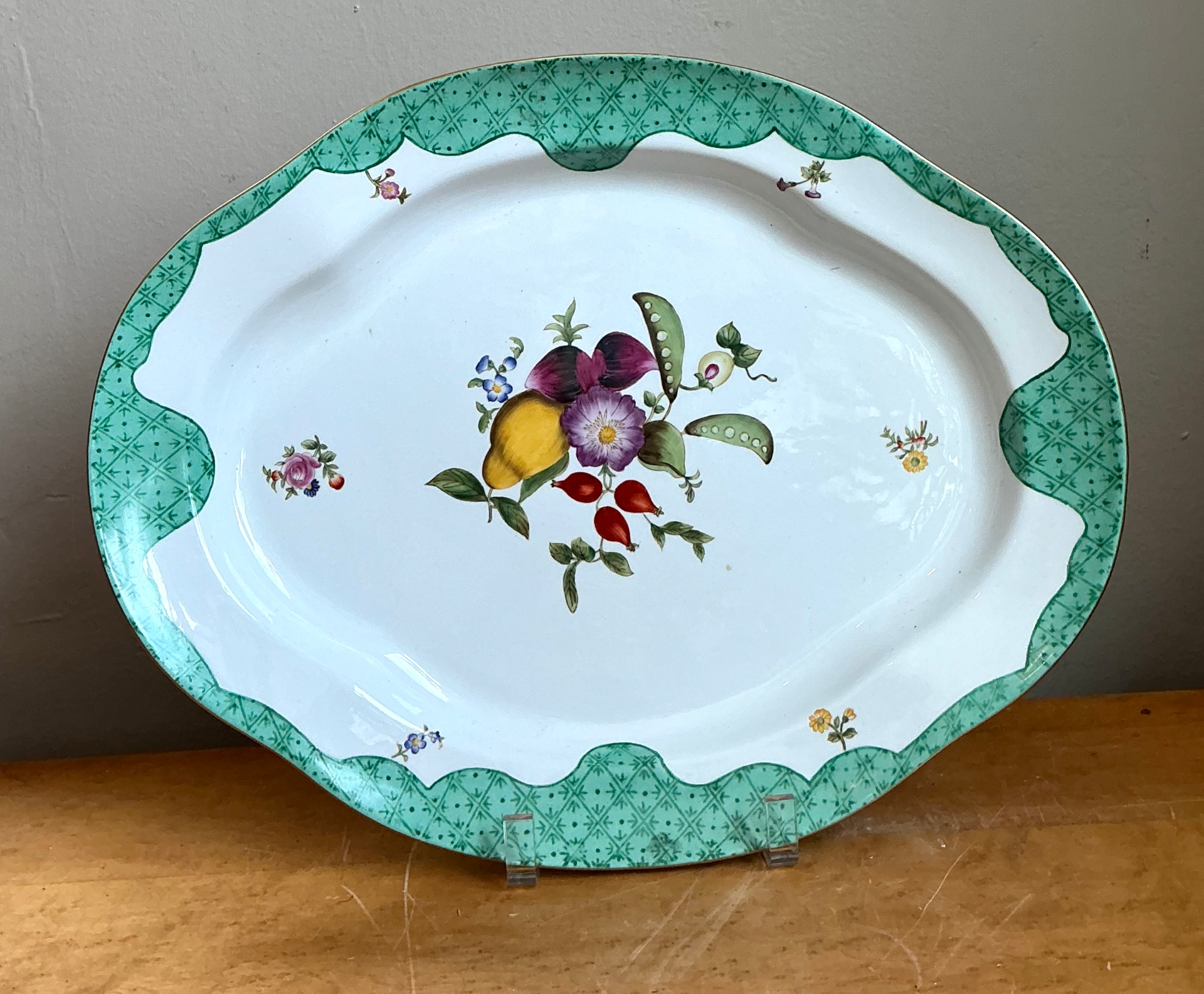 Vintage Chelsea House Hand Painted Floral Porcelain Platter - Top view