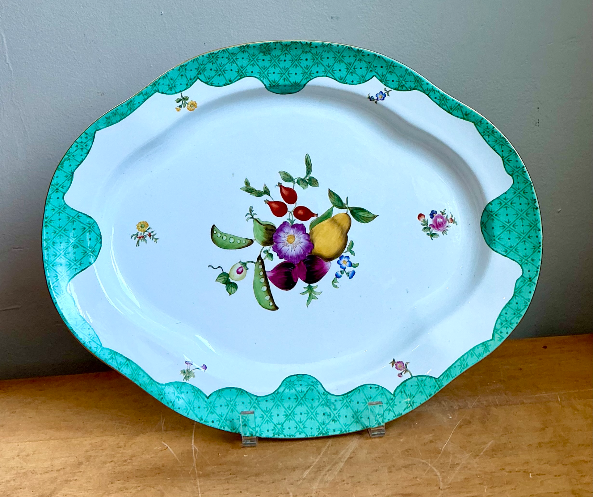 Vintage Chelsea House Hand Painted Floral Porcelain Platter - Side view