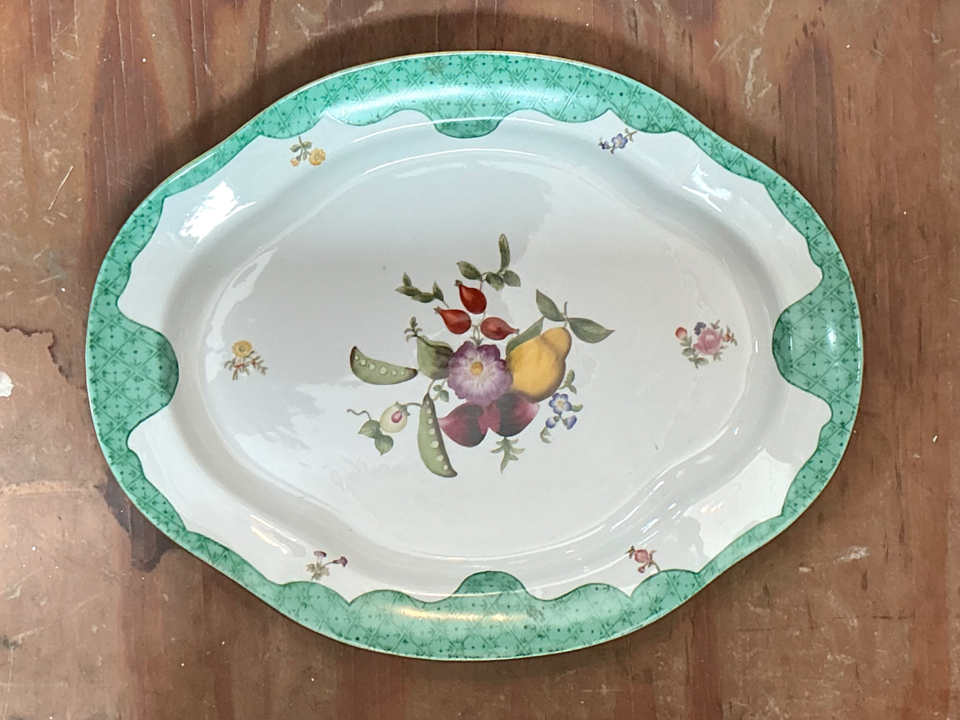 Vintage Chelsea House Hand Painted Floral Porcelain Platter - Back view