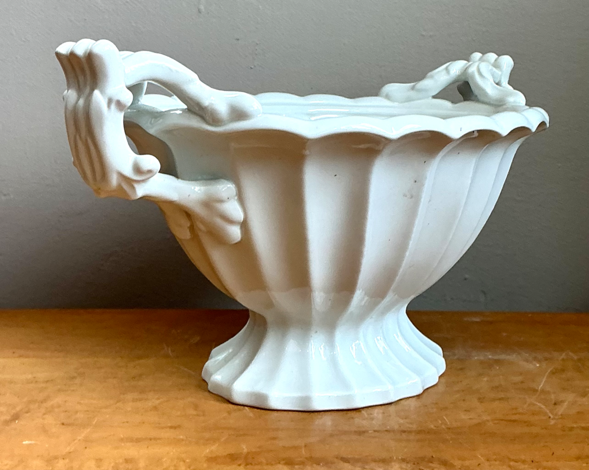 Ironstone Fluted Ceramic Footed Orchid Bowl - Side view