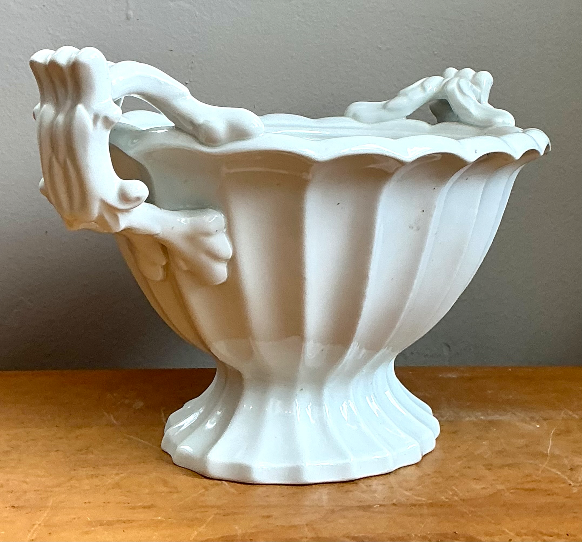 Ironstone Fluted Ceramic Footed Orchid Bowl - Detail view