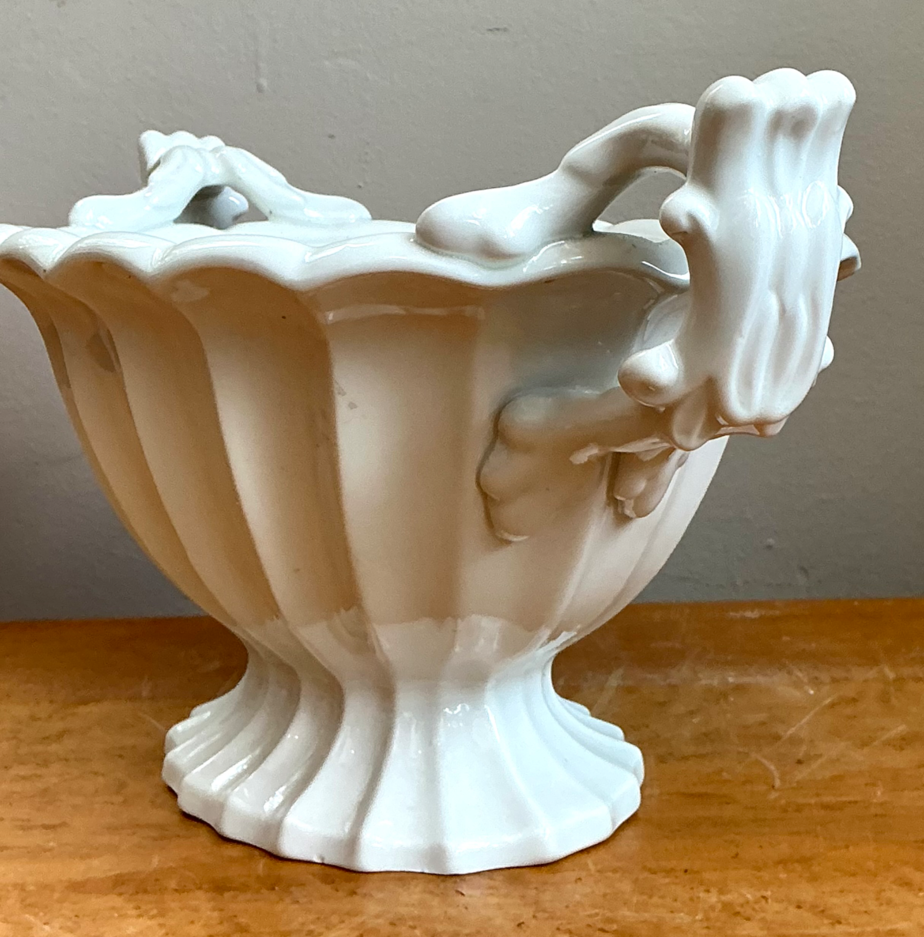 Ironstone Fluted Ceramic Footed Orchid Bowl - Back view