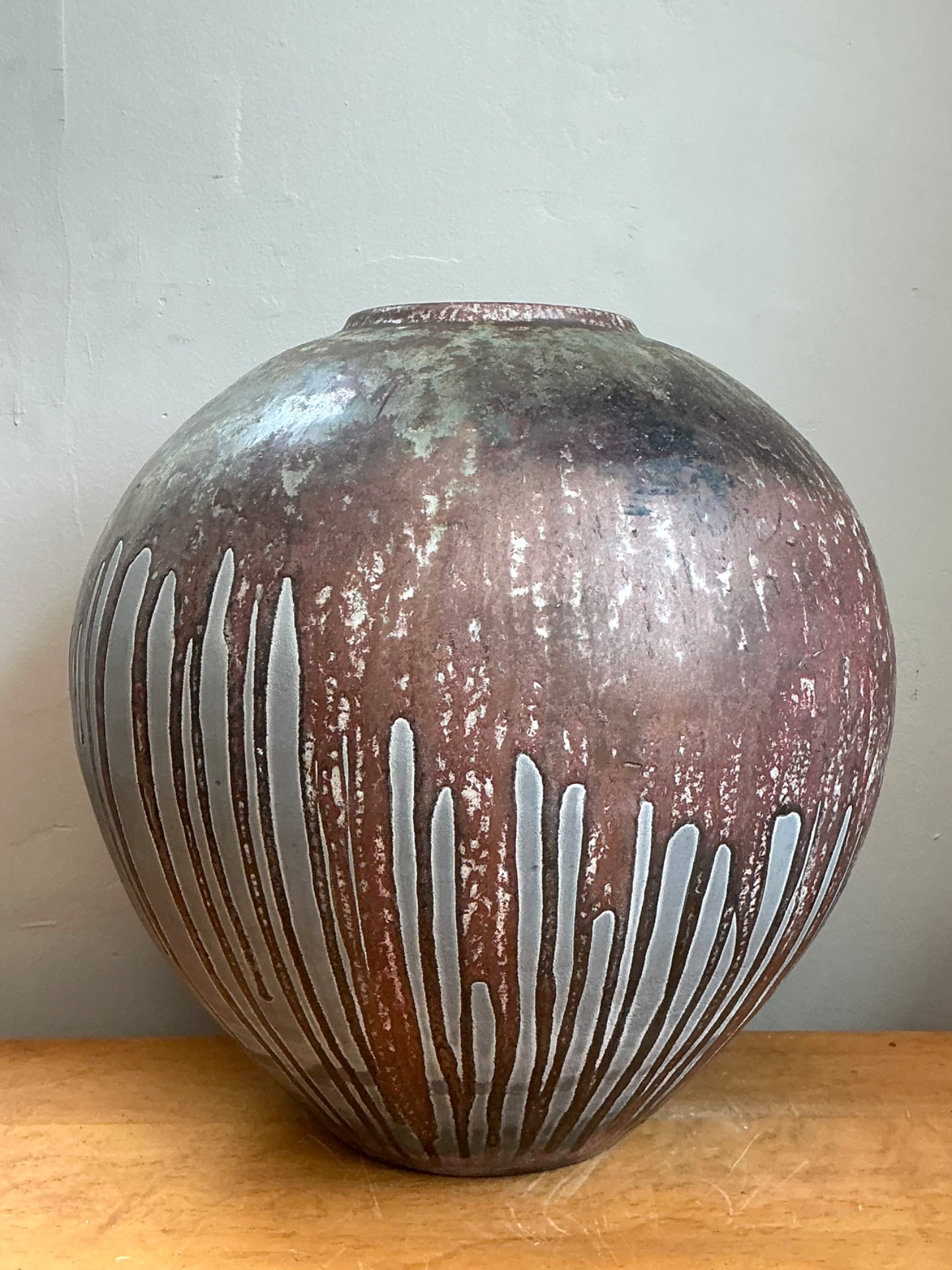 Vintage Monumental Glazed Studio Pottery Vase - Top view