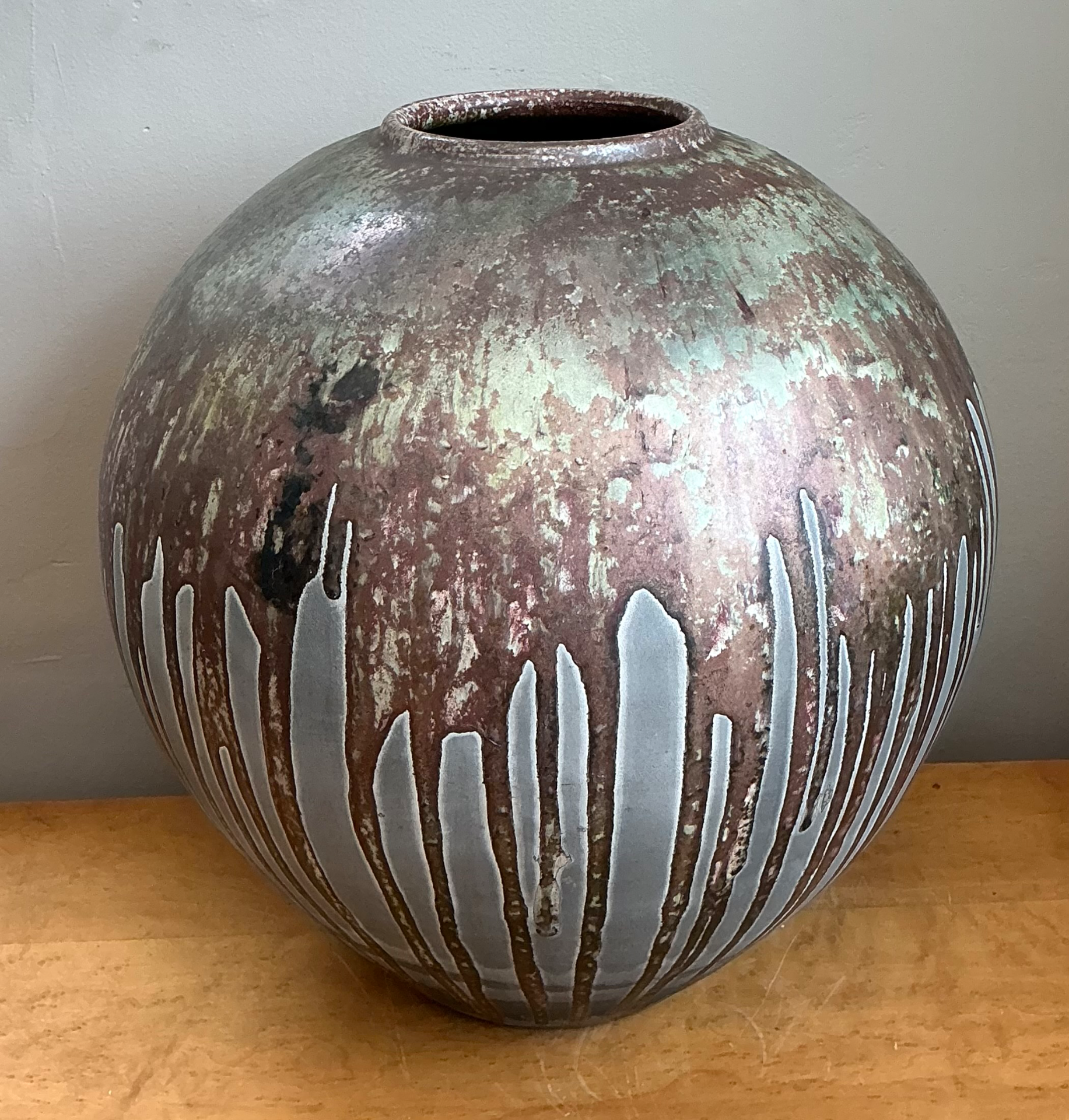 Vintage Monumental Glazed Studio Pottery Vase - Back view