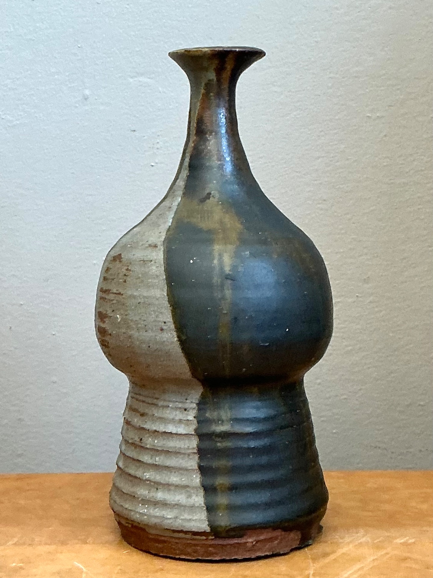 Vintage Two-Tone Glazed Ceramic Vase - Top view