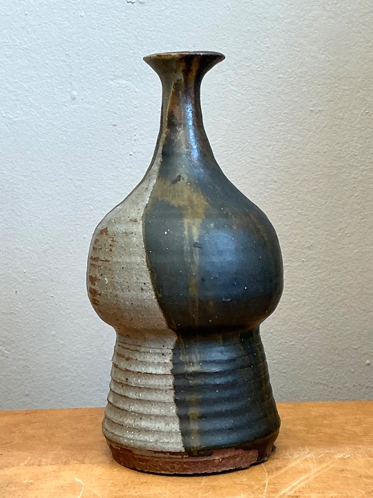 Vintage Two-Tone Glazed Ceramic Vase - Side view