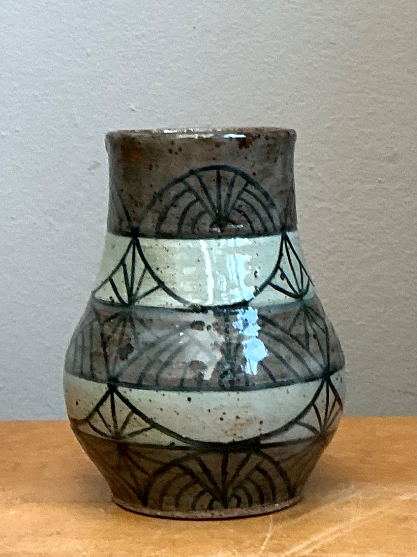 Vintage Handcrafted Geometric Ceramic Vase - Top view