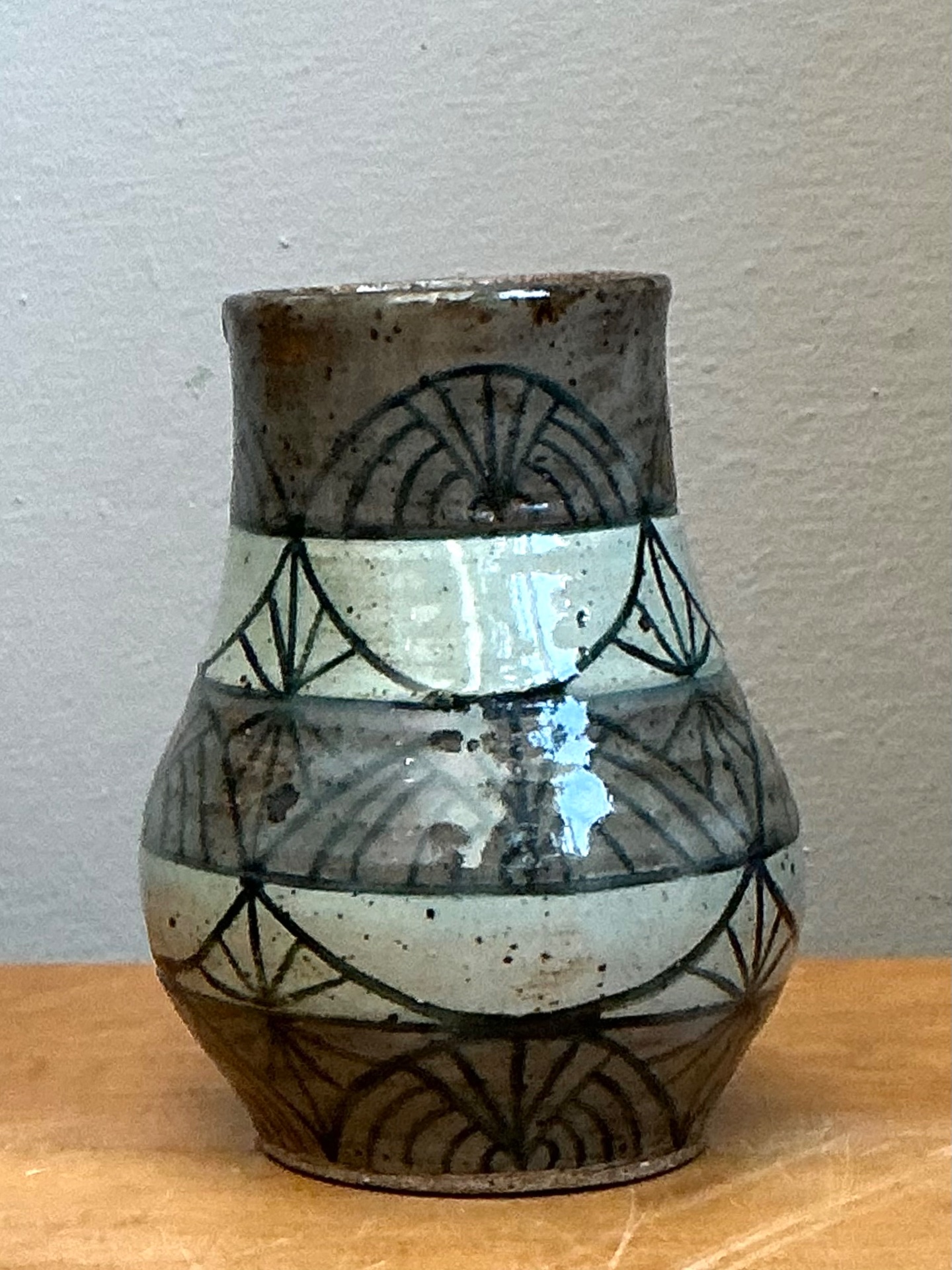 Vintage Handcrafted Geometric Ceramic Vase - Side view