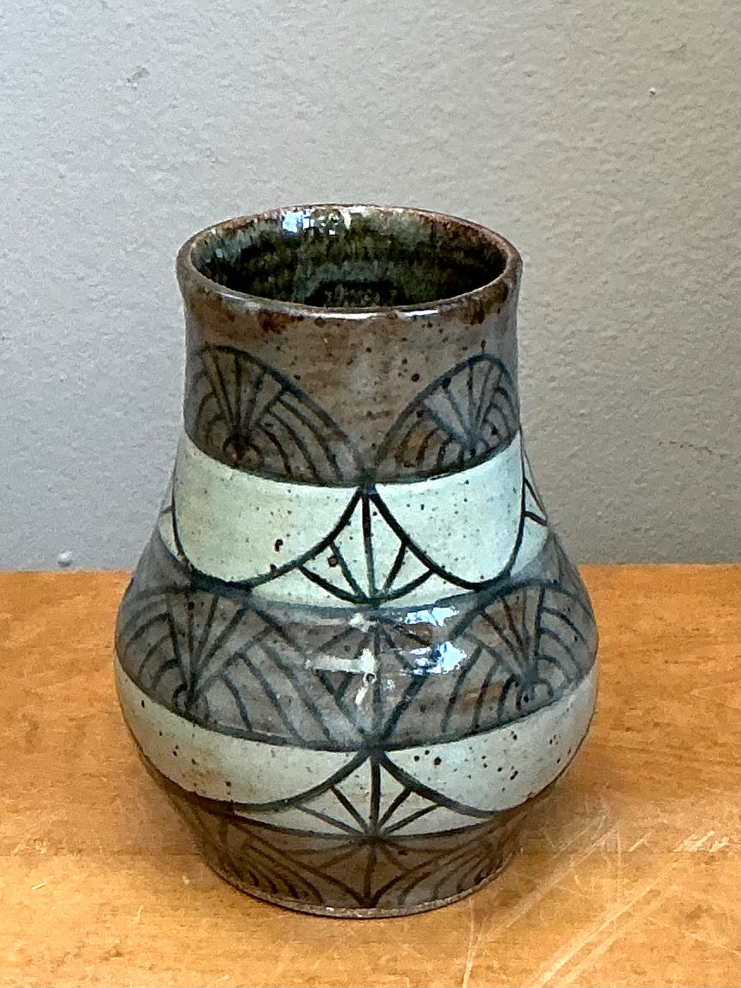 Vintage Handcrafted Geometric Ceramic Vase - Top view