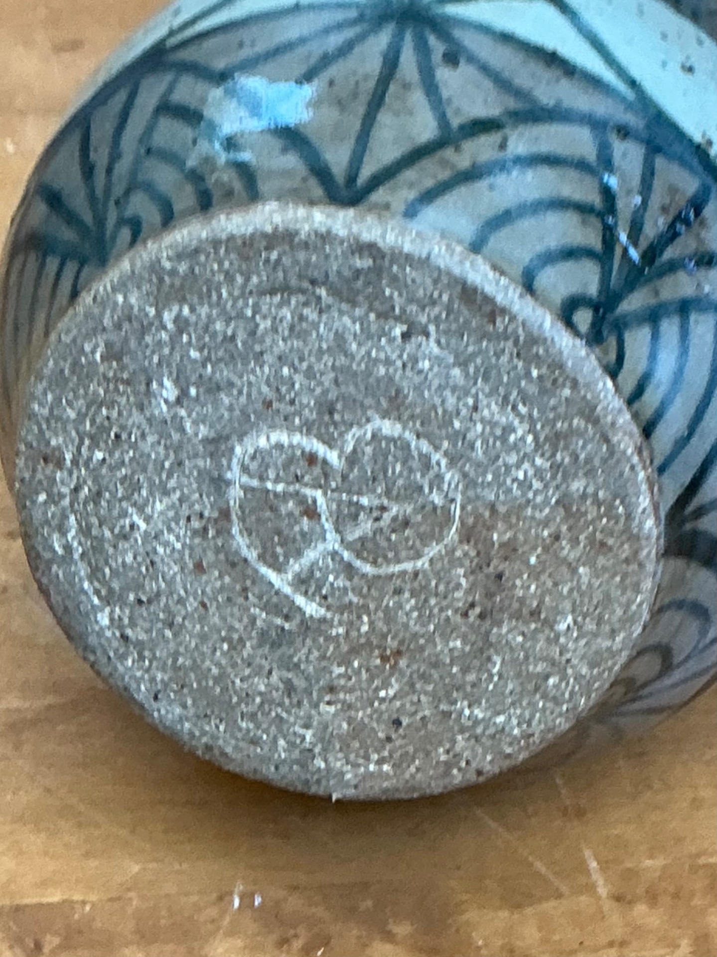 Vintage Handcrafted Geometric Ceramic Vase - Back view