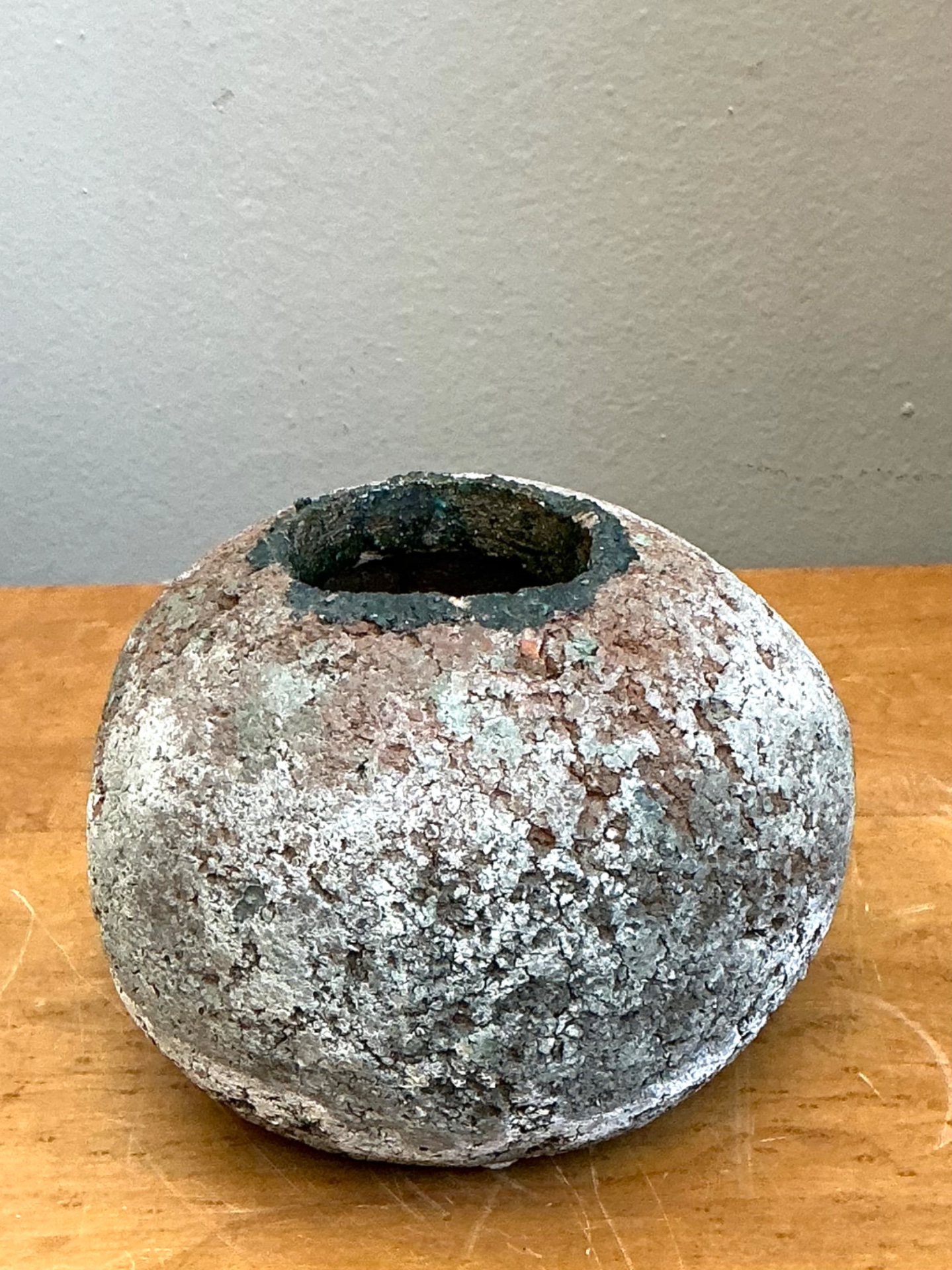 Vintage Handcrafted Earthenware Vessel - Top view