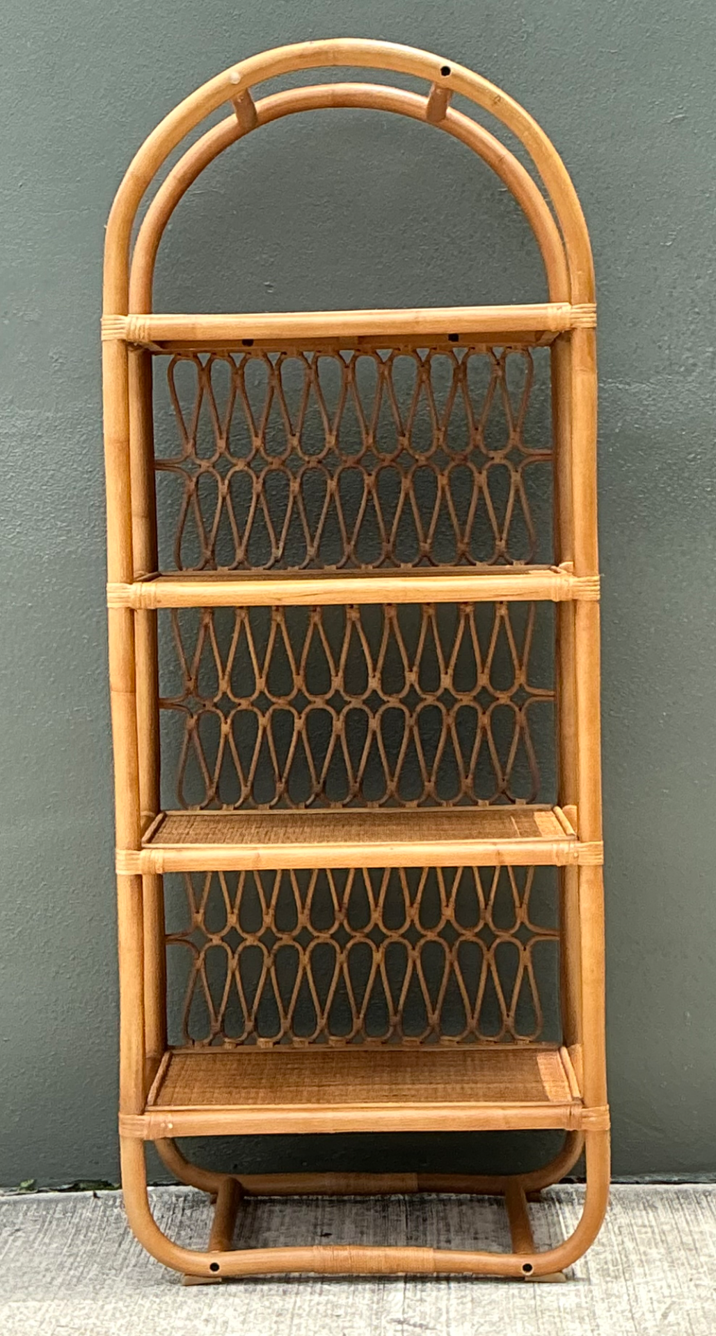 Vintage Arched Rattan Etagere - Side view