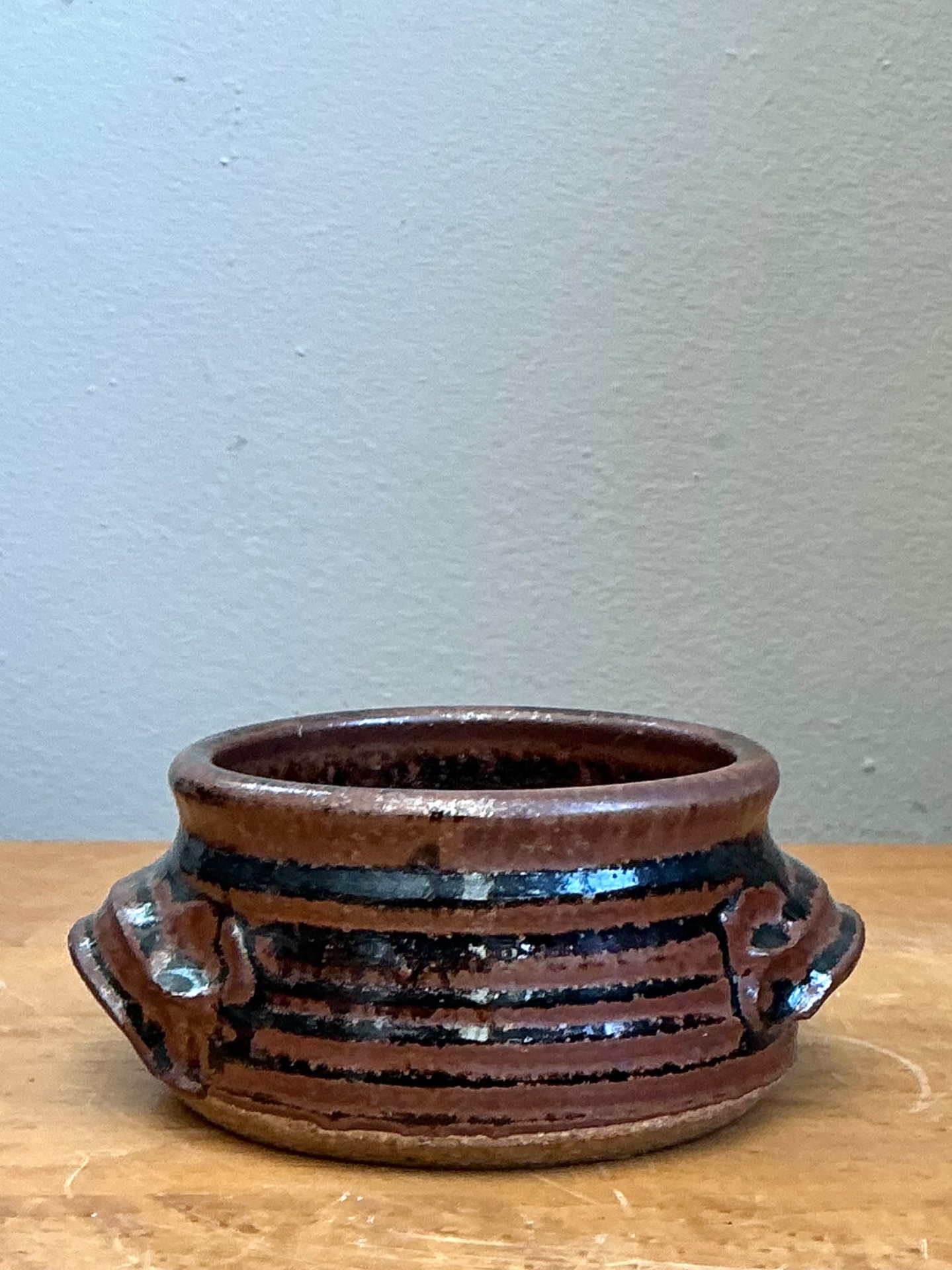 Vintage Striped Ceramic Pottery Bowl - Top view