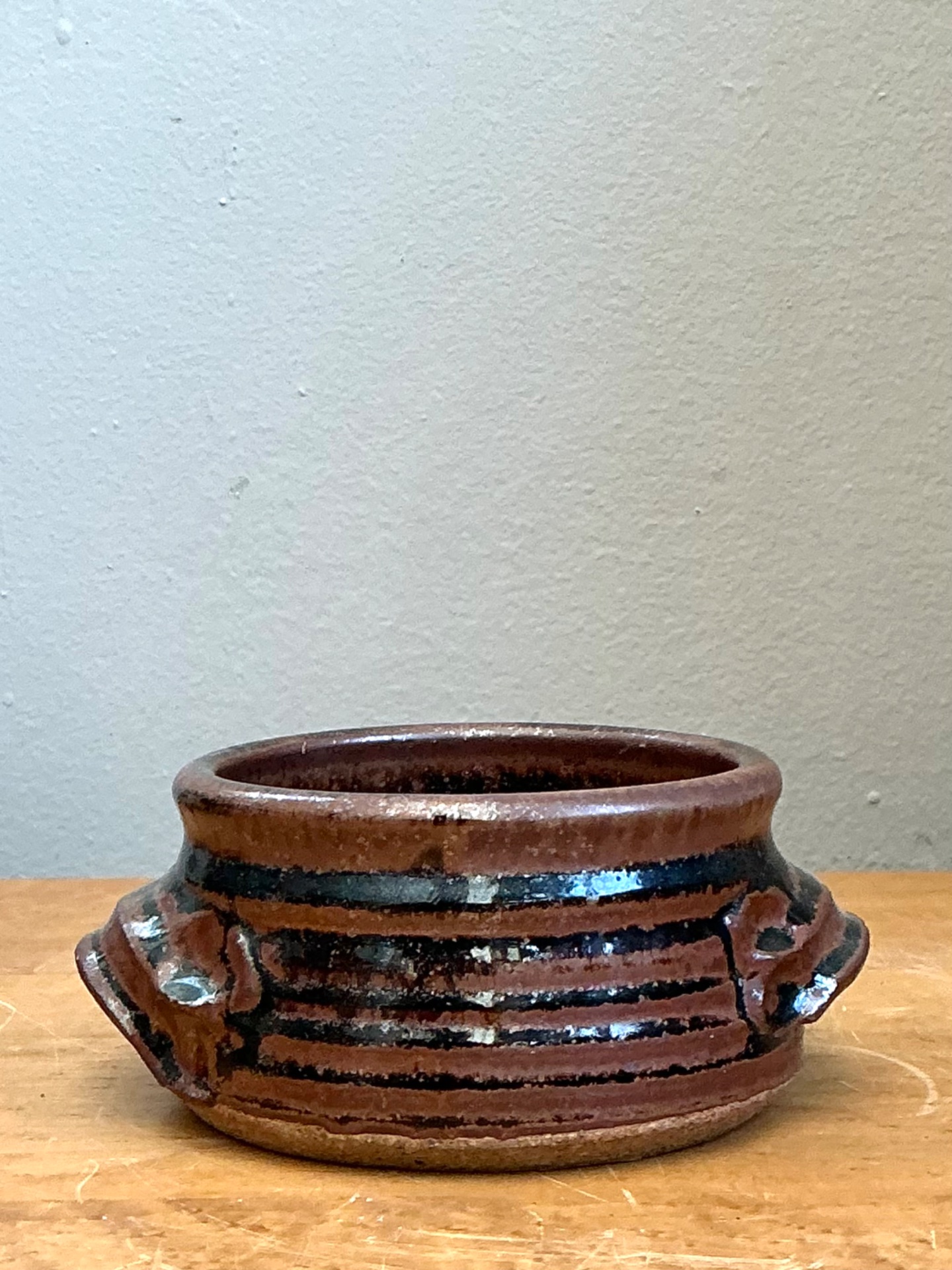 Vintage Striped Ceramic Pottery Bowl - Side view