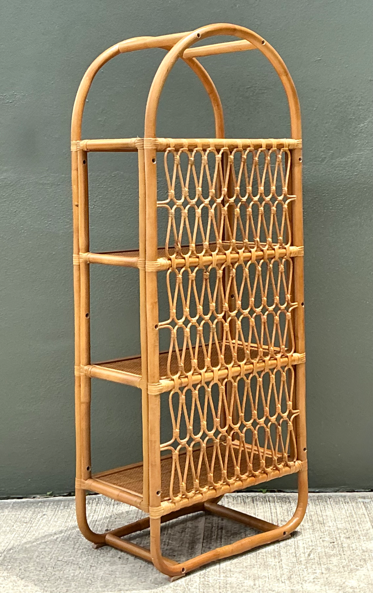 Vintage Arched Rattan Etagere - Back view