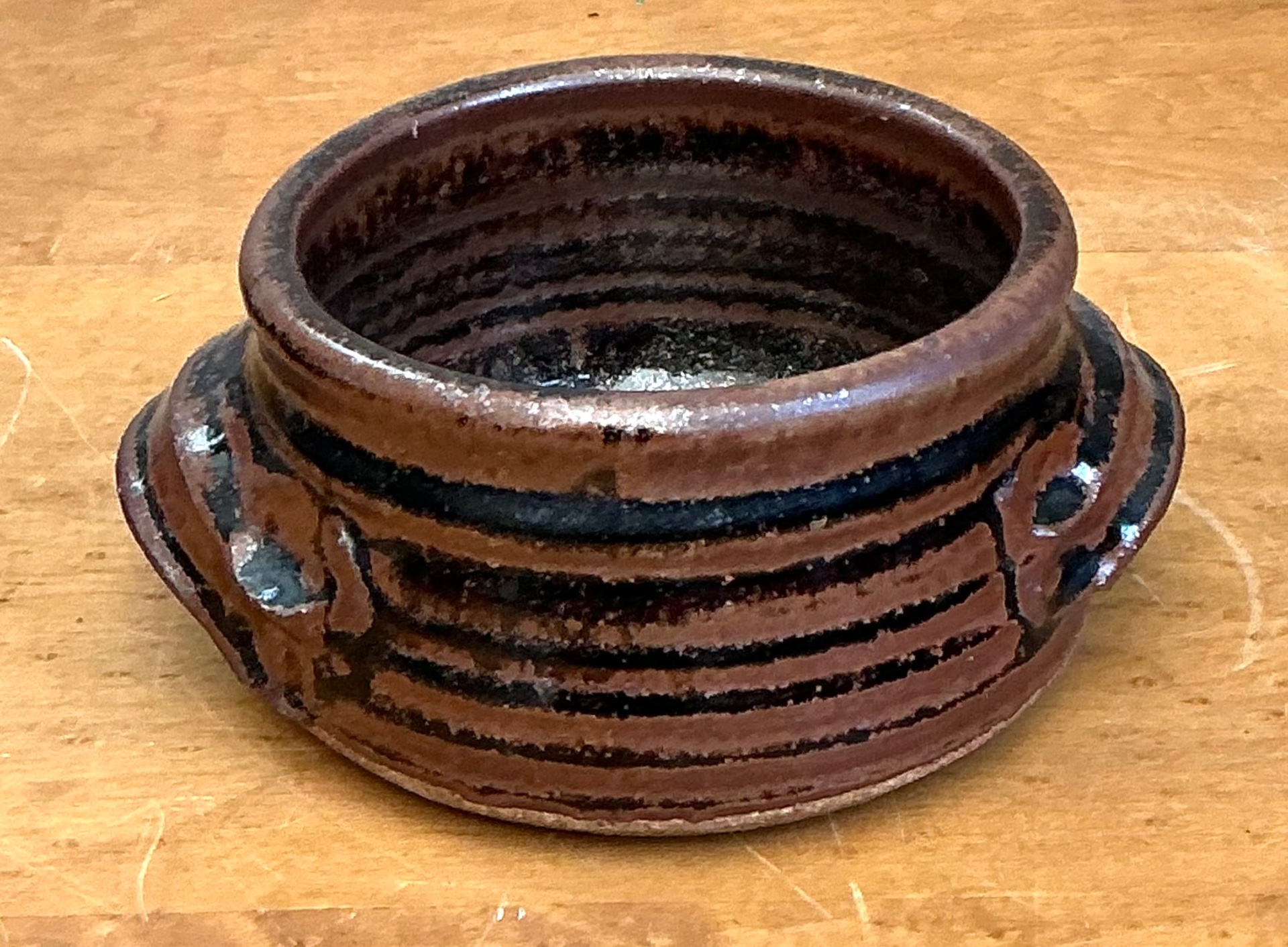 Vintage Striped Ceramic Pottery Bowl - Detail view