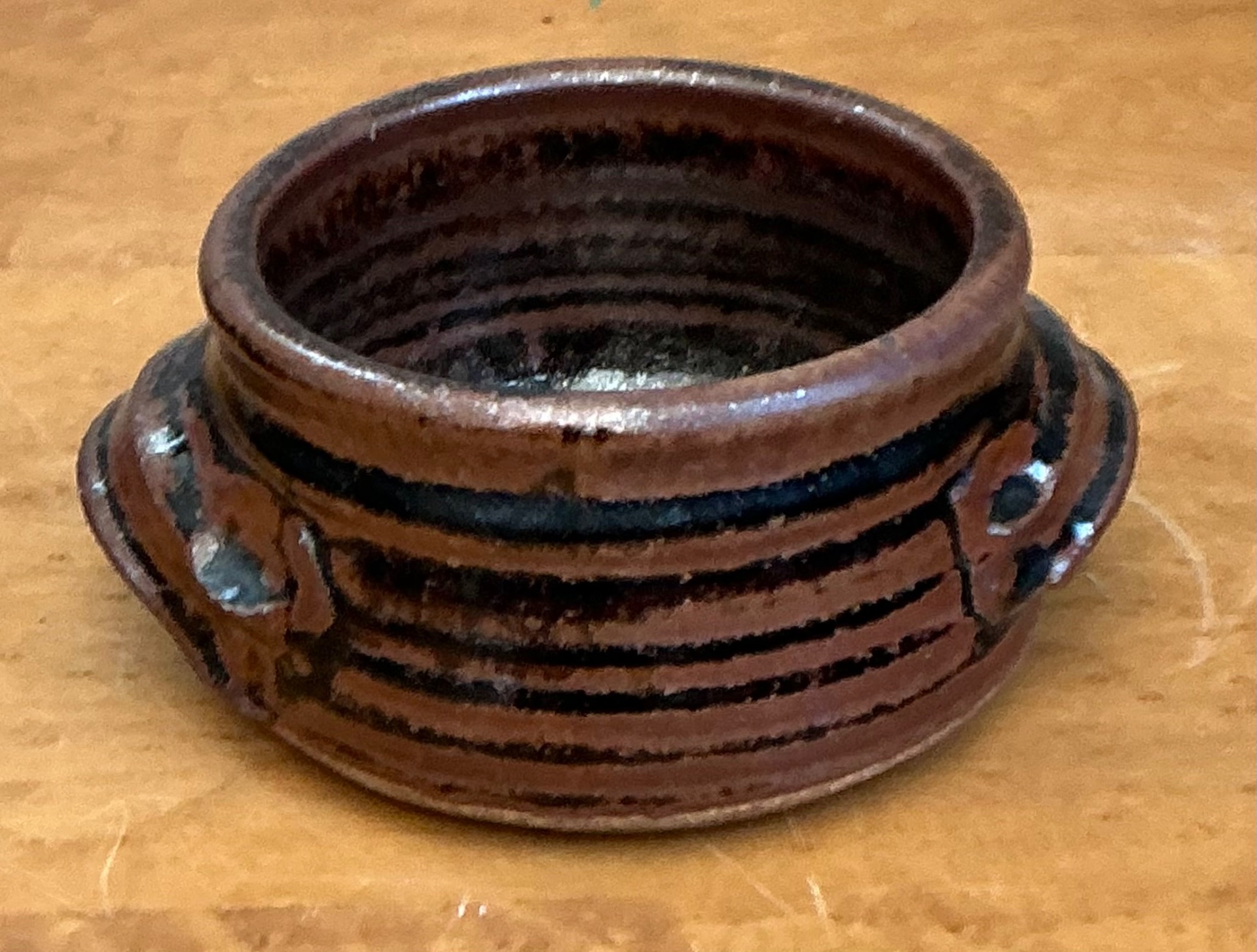 Vintage Striped Ceramic Pottery Bowl - Back view