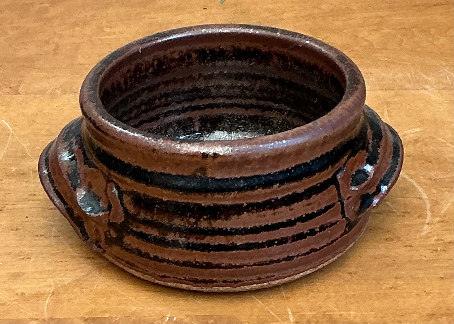 Vintage Striped Ceramic Pottery Bowl - Top view