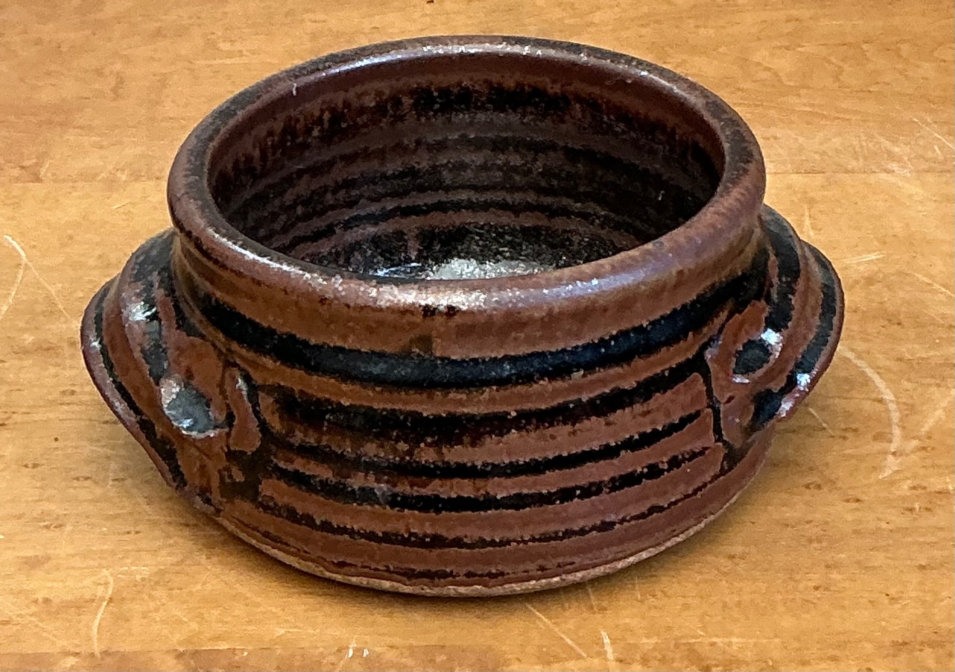 Vintage Striped Ceramic Pottery Bowl - Back view