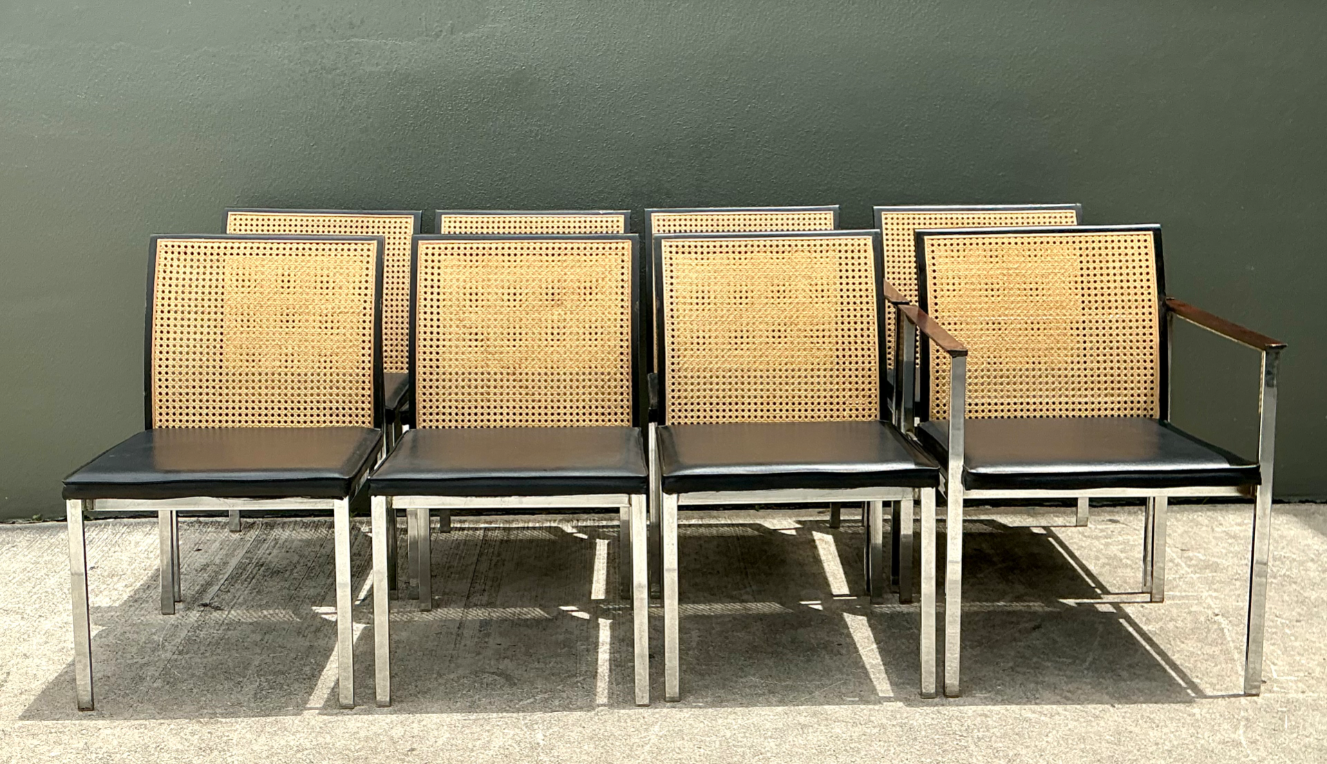 Vintage Paul McCobb For Lane Chrome and Cane Dining Chairs - Set of 8 - Detail view