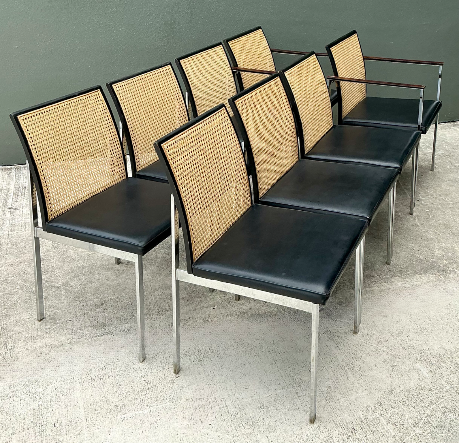 Vintage Paul McCobb For Lane Chrome and Cane Dining Chairs - Set of 8 - Top view