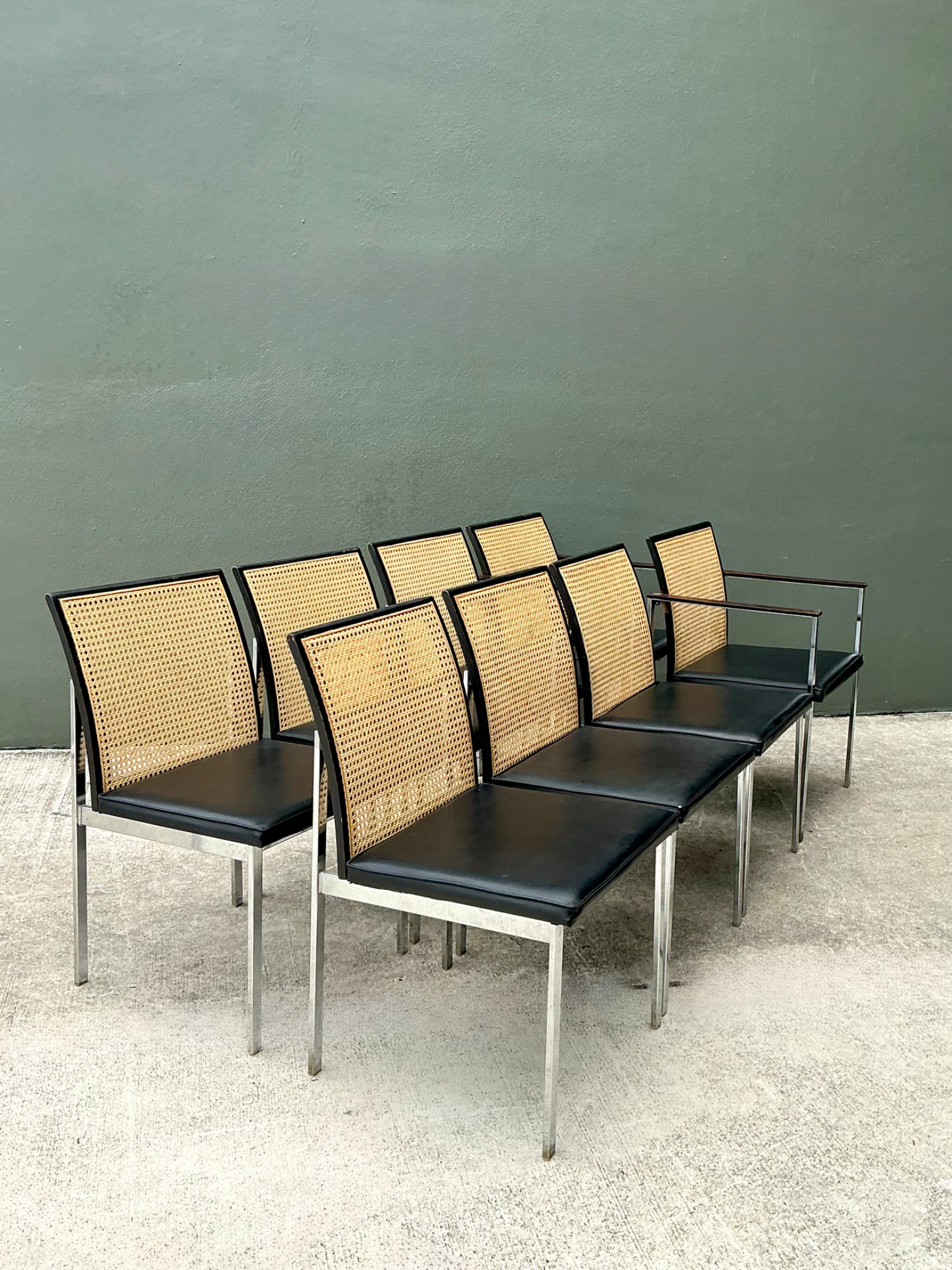 Vintage Paul McCobb For Lane Chrome and Cane Dining Chairs - Set of 8 - Side view