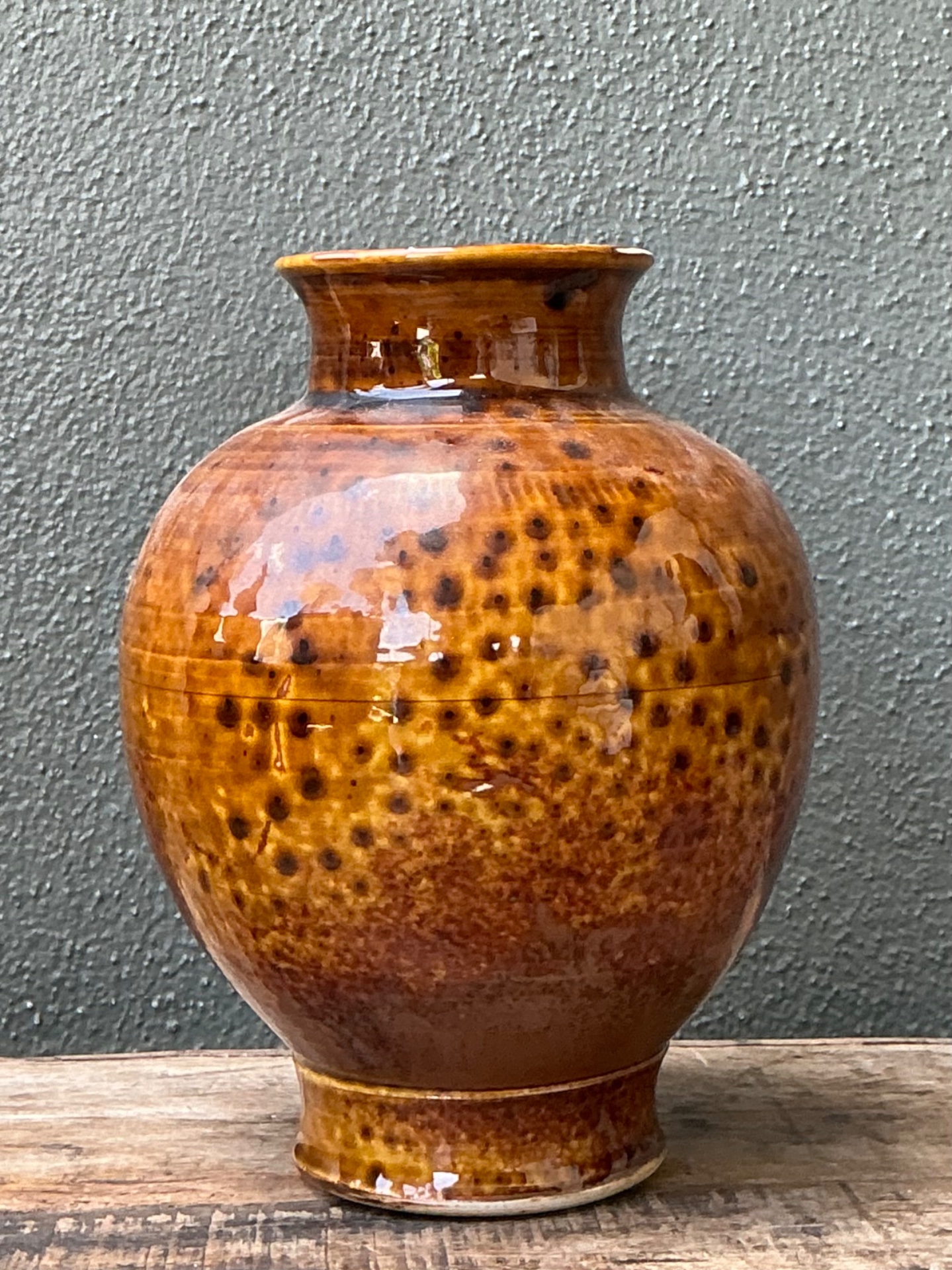 Vintage Textured Ceramic Pottery Vase - Top view
