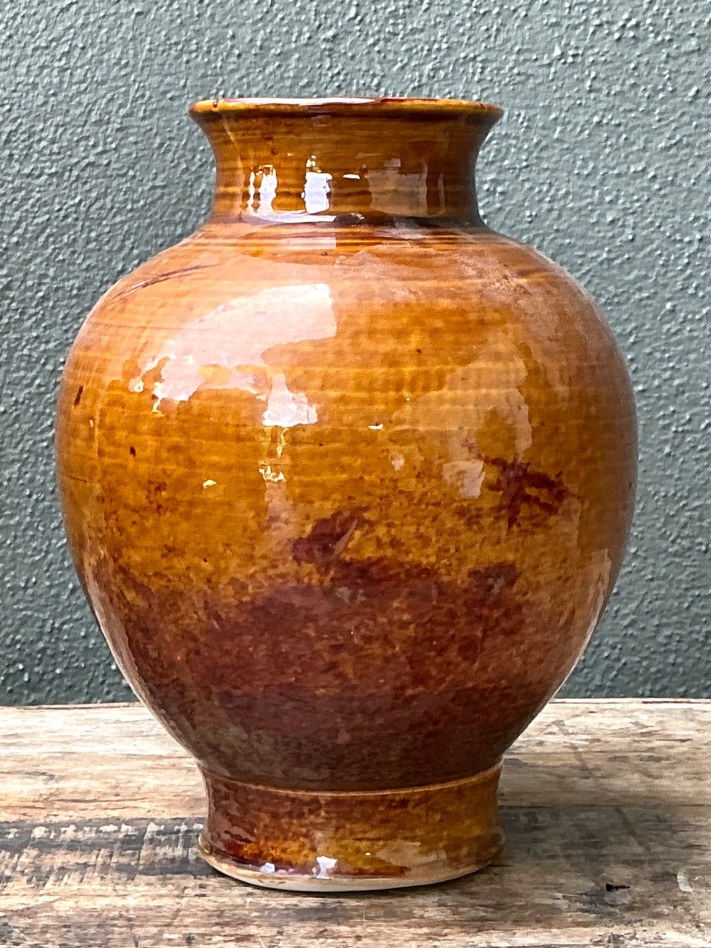 Vintage Textured Ceramic Pottery Vase - Top view