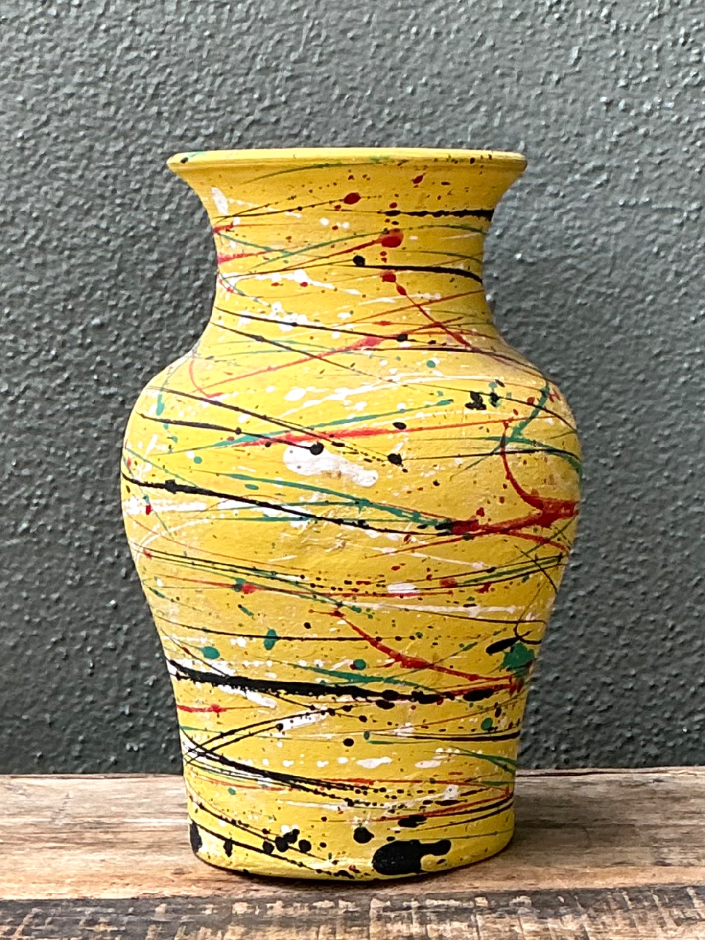 Vintage Splatter Paint Ceramic Vase - Top view