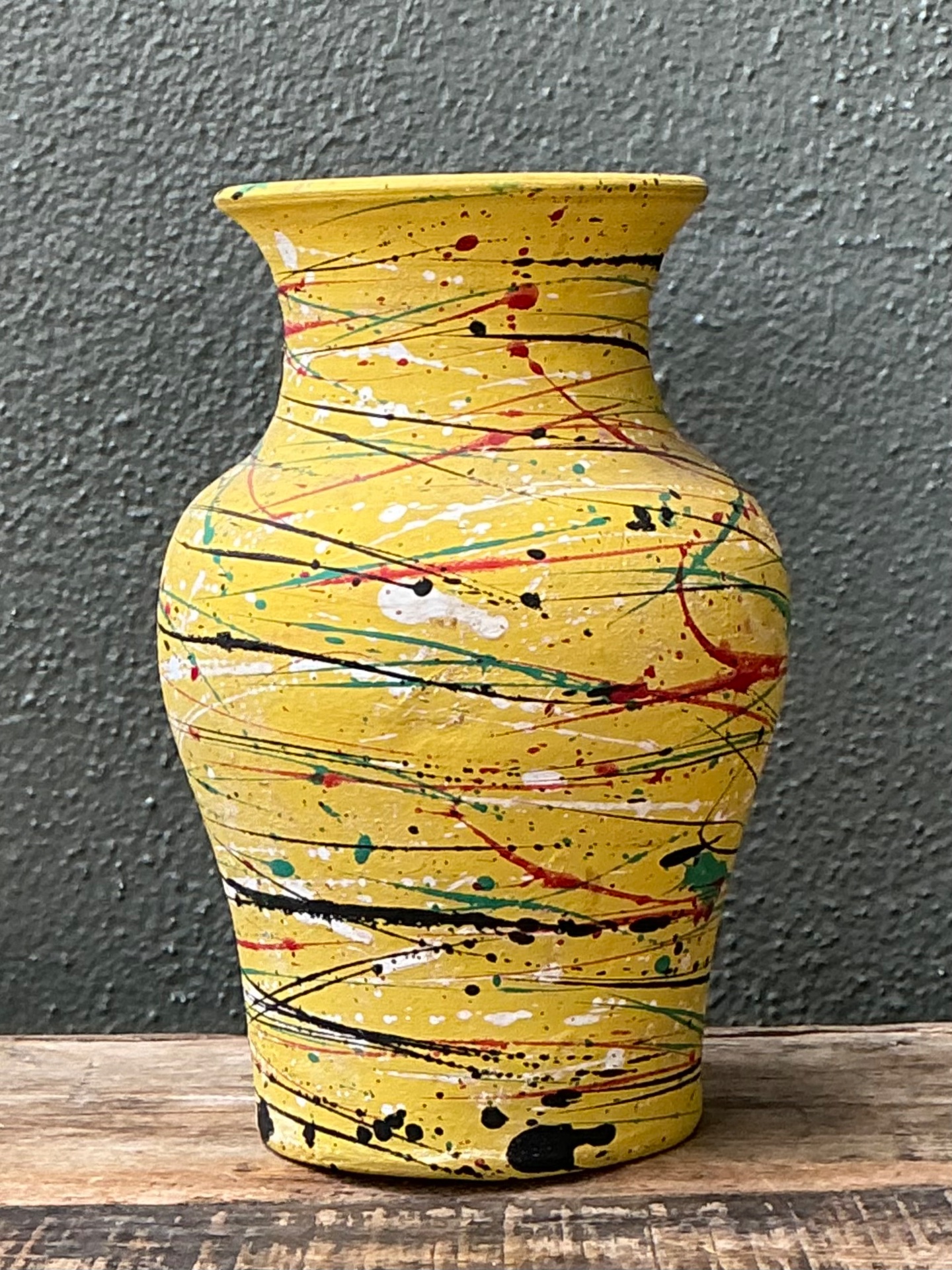 Vintage Splatter Paint Ceramic Vase - Back view