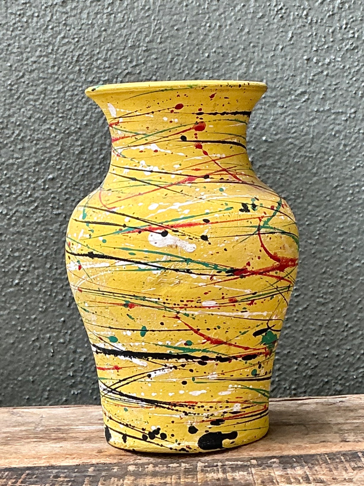 Vintage Splatter Paint Ceramic Vase - Top view