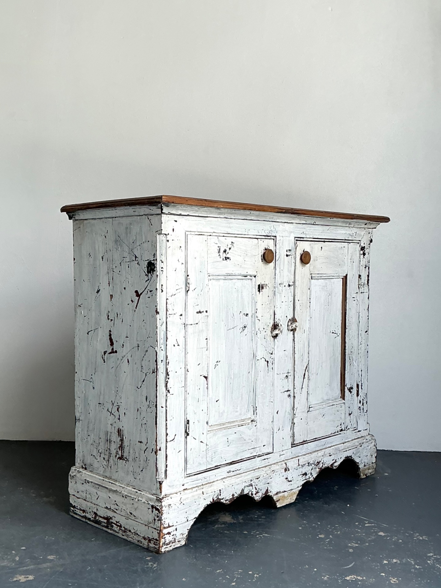 Antique White Distressed Wooden Primitive Sideboard - Back view