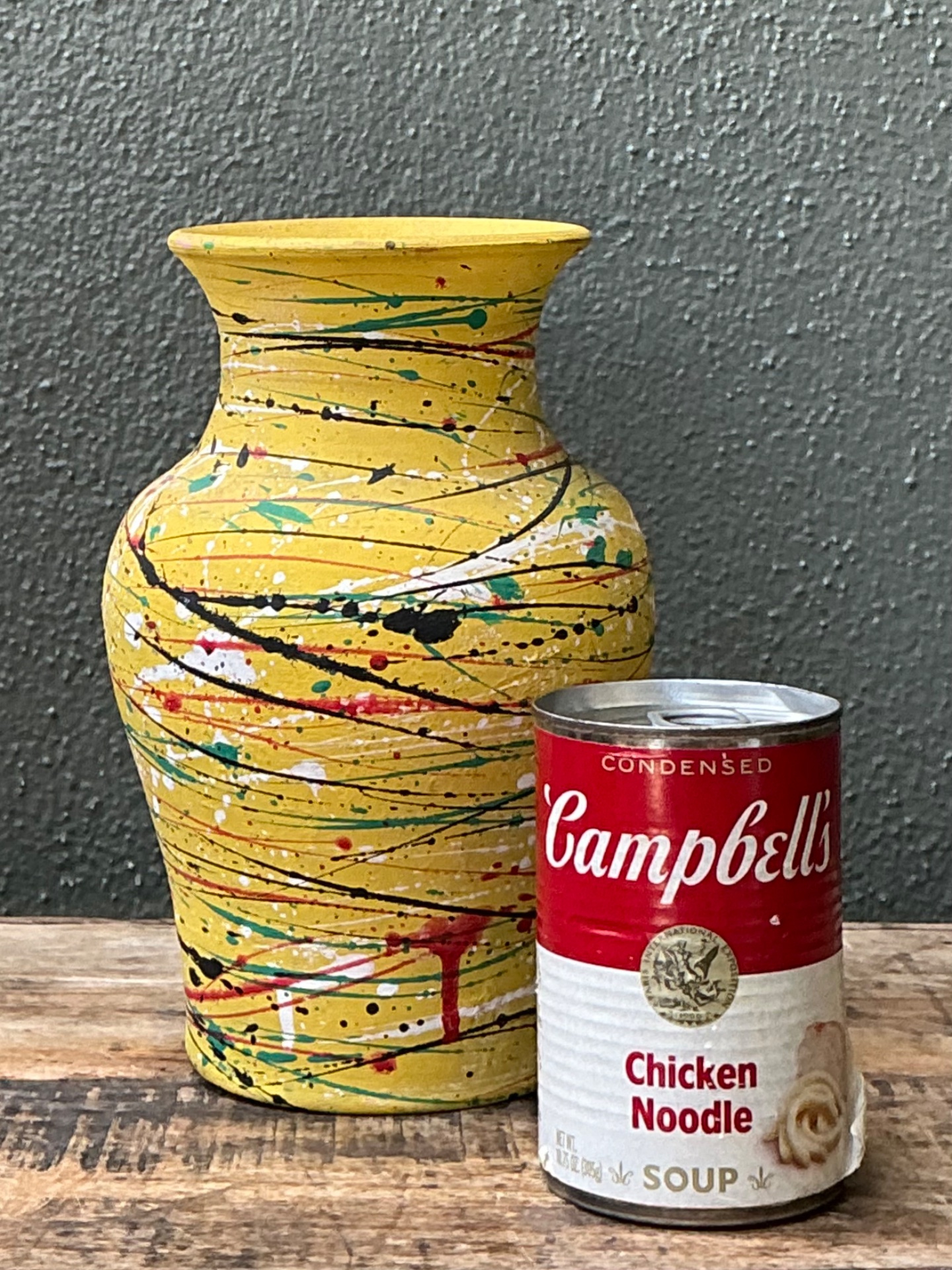 Vintage Splatter Paint Ceramic Vase - Back view