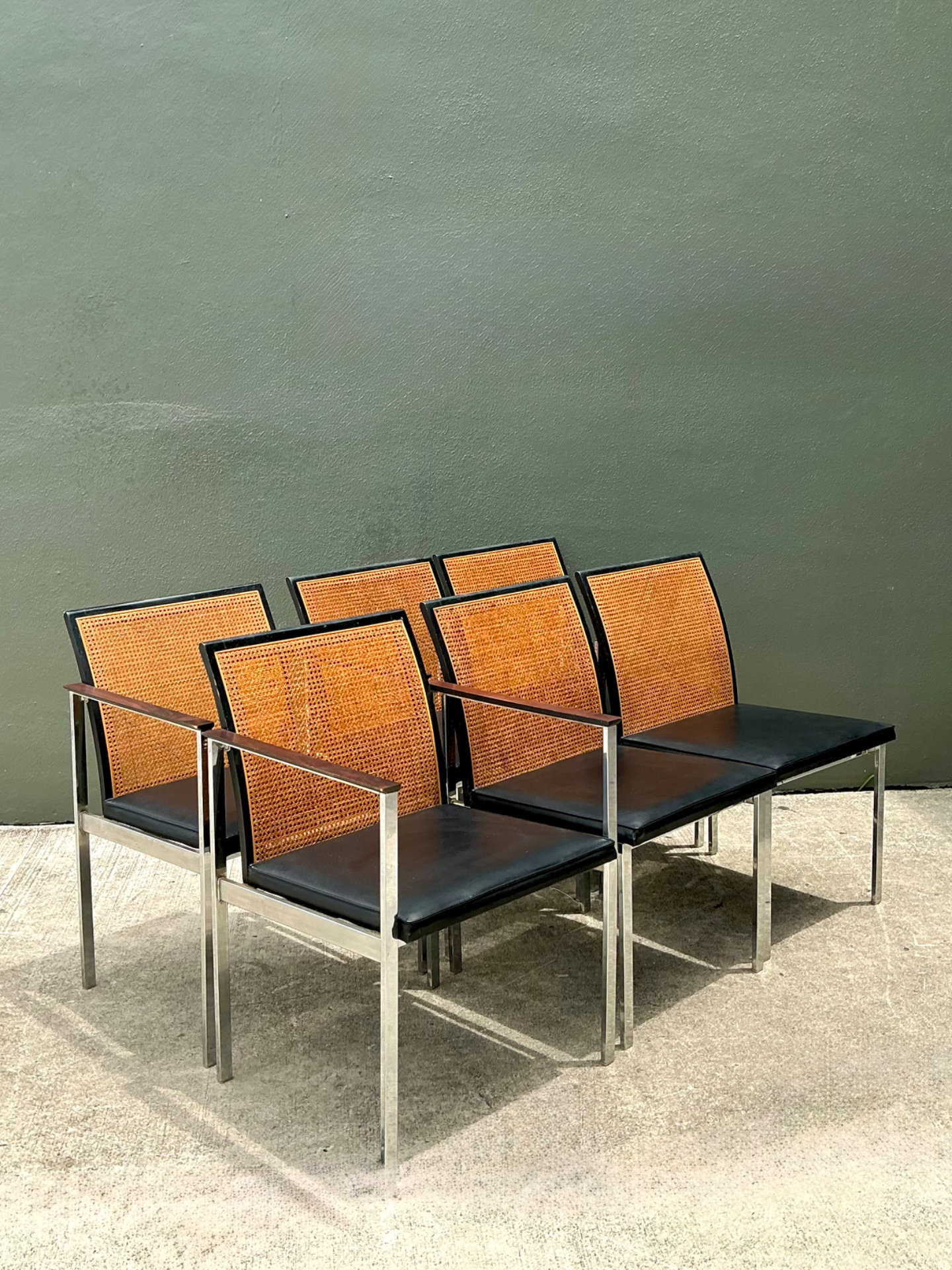 Vintage Paul McCobb For Lane Chrome Frame and Cane Dining Chairs - Set of 6 - Side view