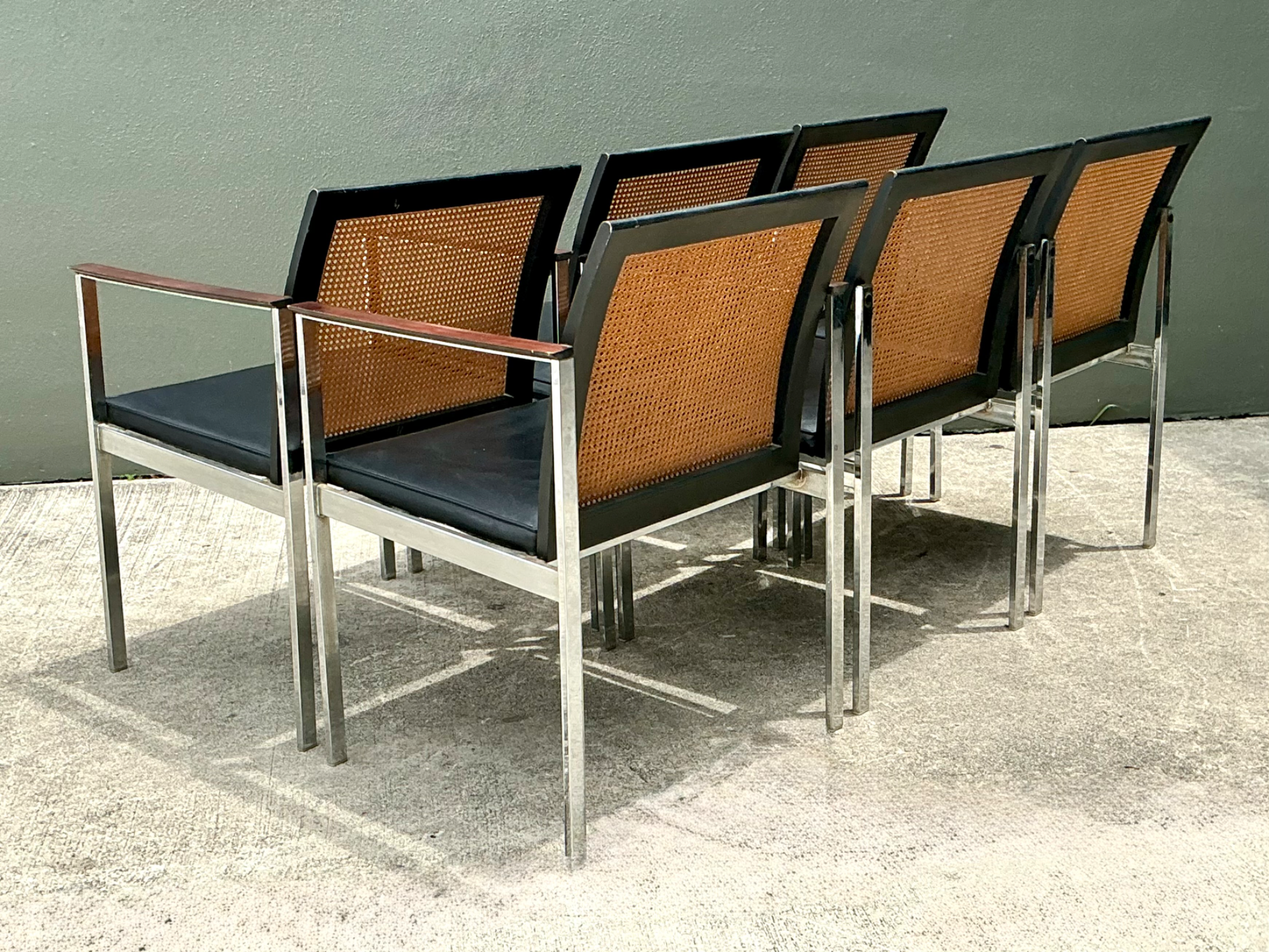 Vintage Paul McCobb For Lane Chrome Frame and Cane Dining Chairs - Set of 6 - Top view