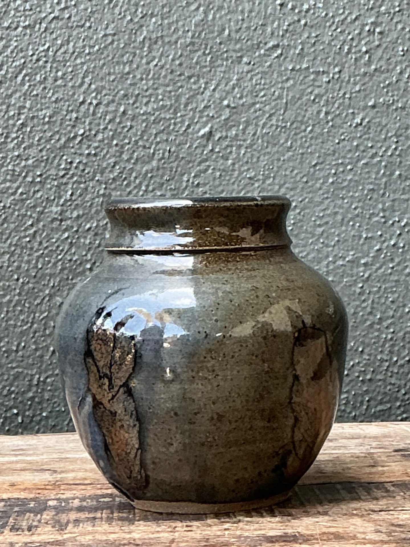 Vintage Glazed Ceramic Vase - Top view