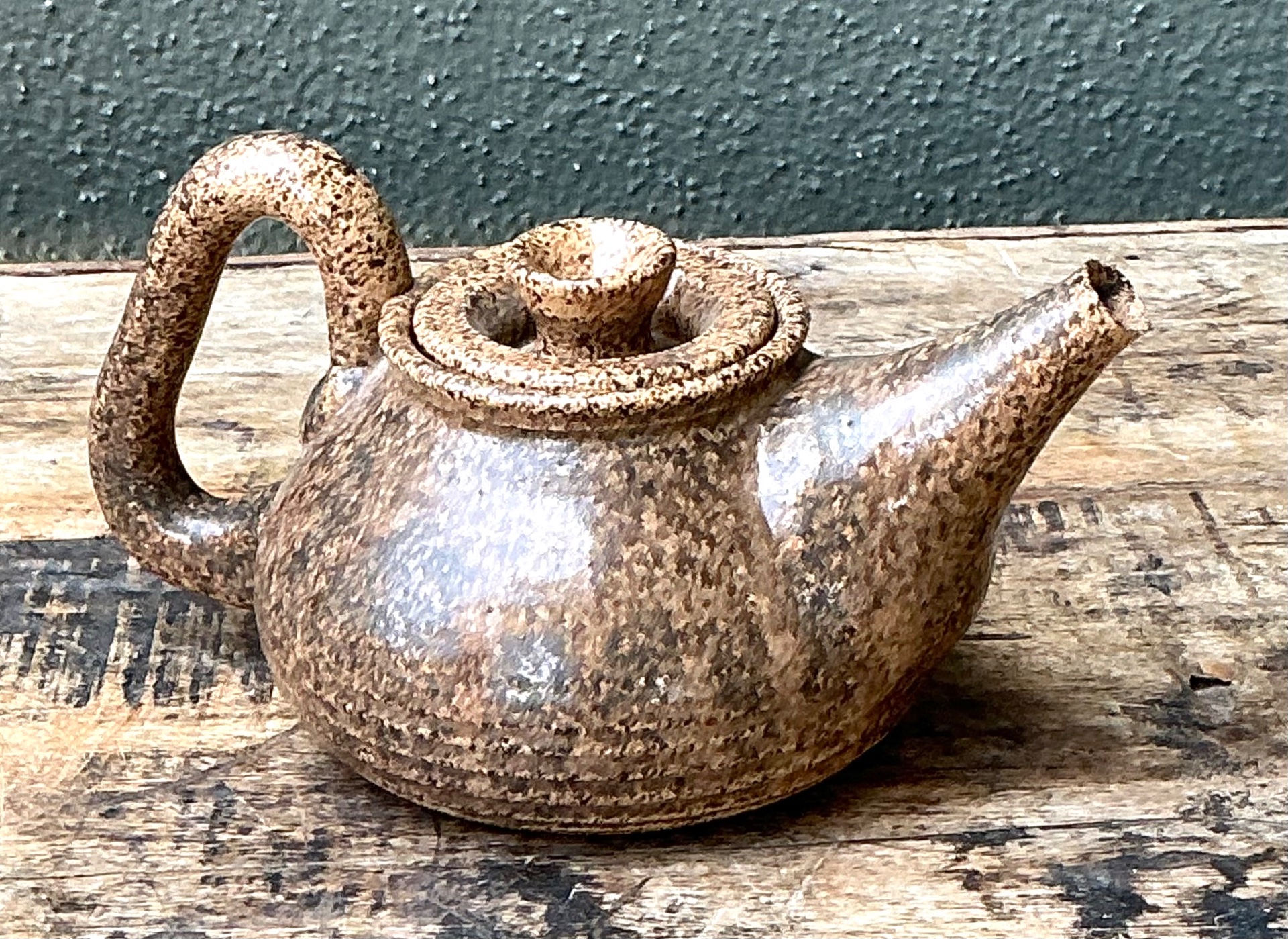 Vintage Handcrafted Ceramic Teapot - Back view