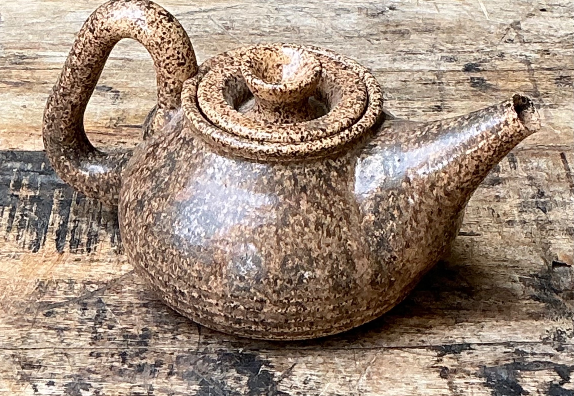 Vintage Handcrafted Ceramic Teapot - Side view