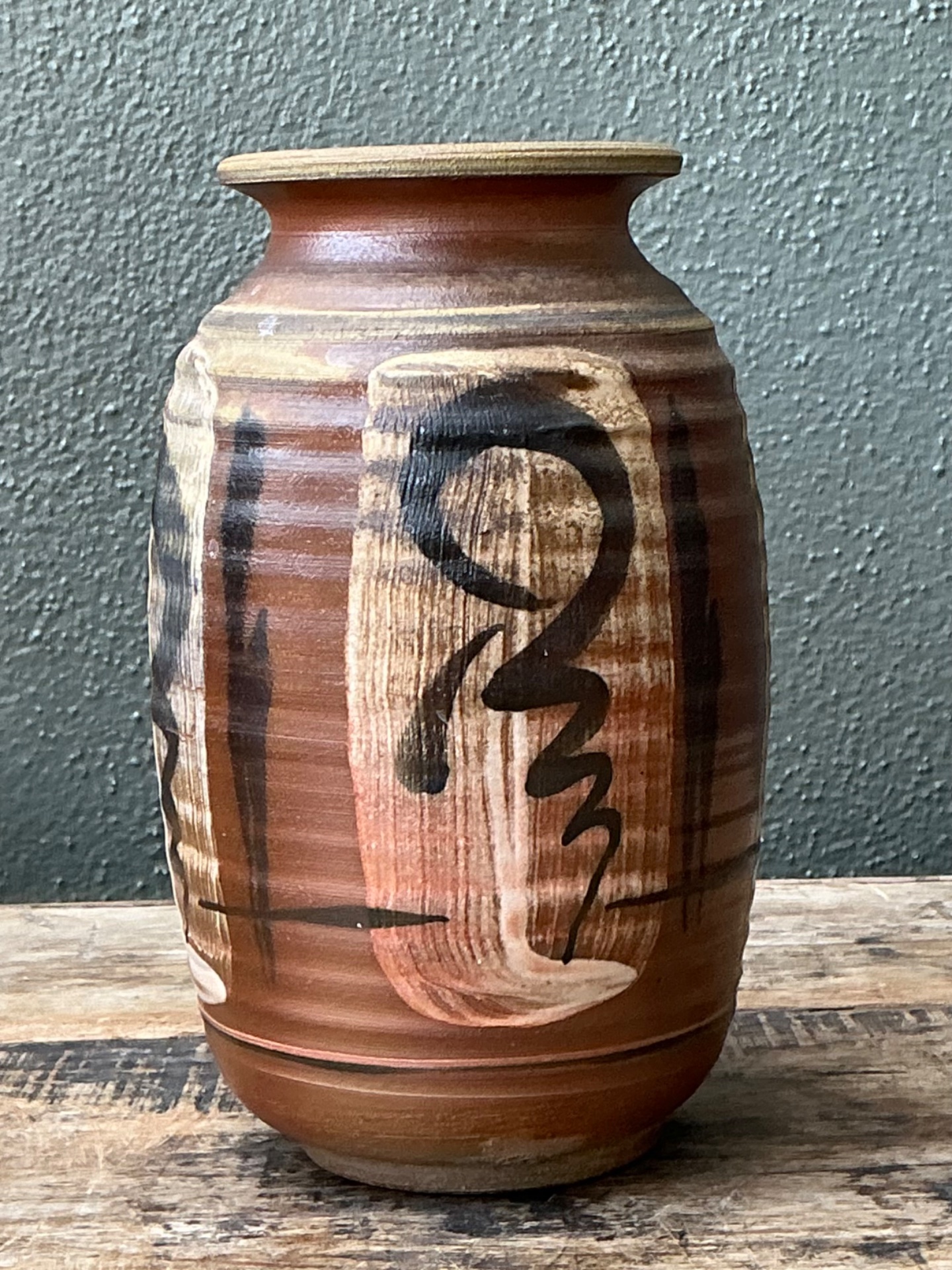 Vintage Handcrafted Ceramic Vase with Abstract Motif - Side view
