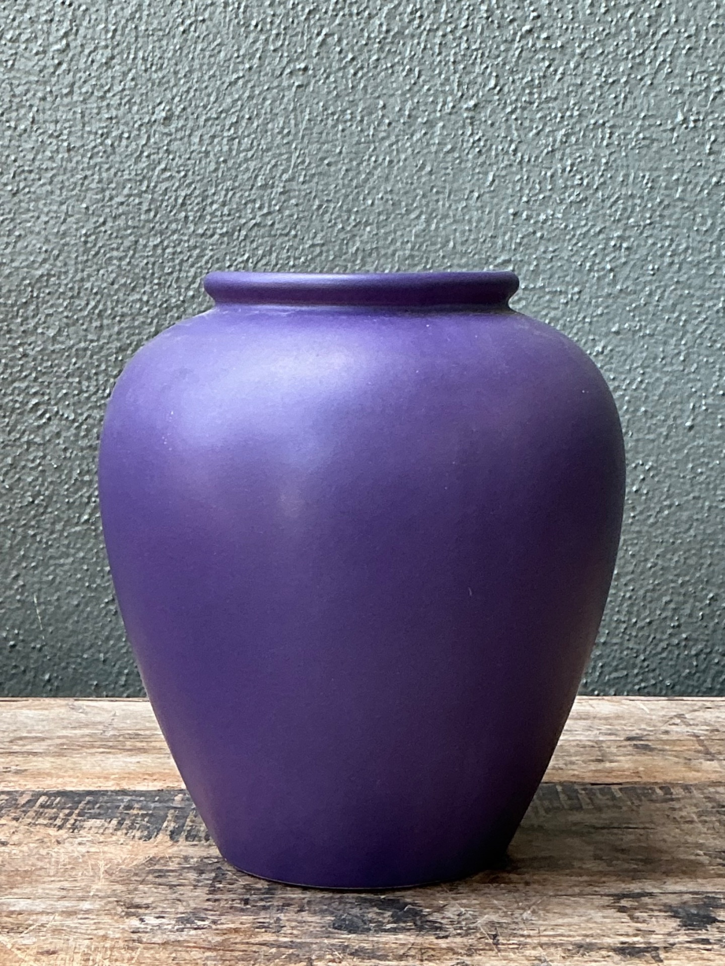 Vintage West German Handcrafted Purple Ceramic Vessel - Back view