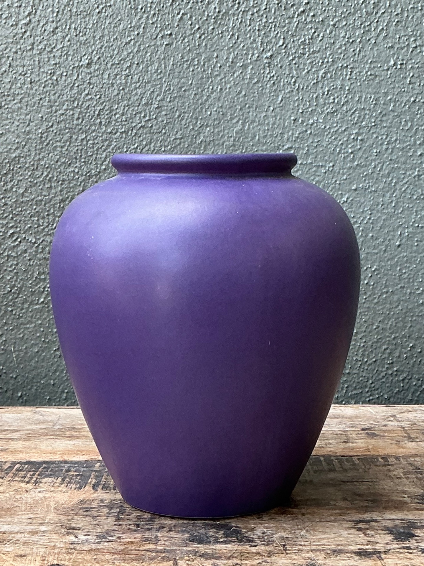 Vintage West German Handcrafted Purple Ceramic Vessel - Top view