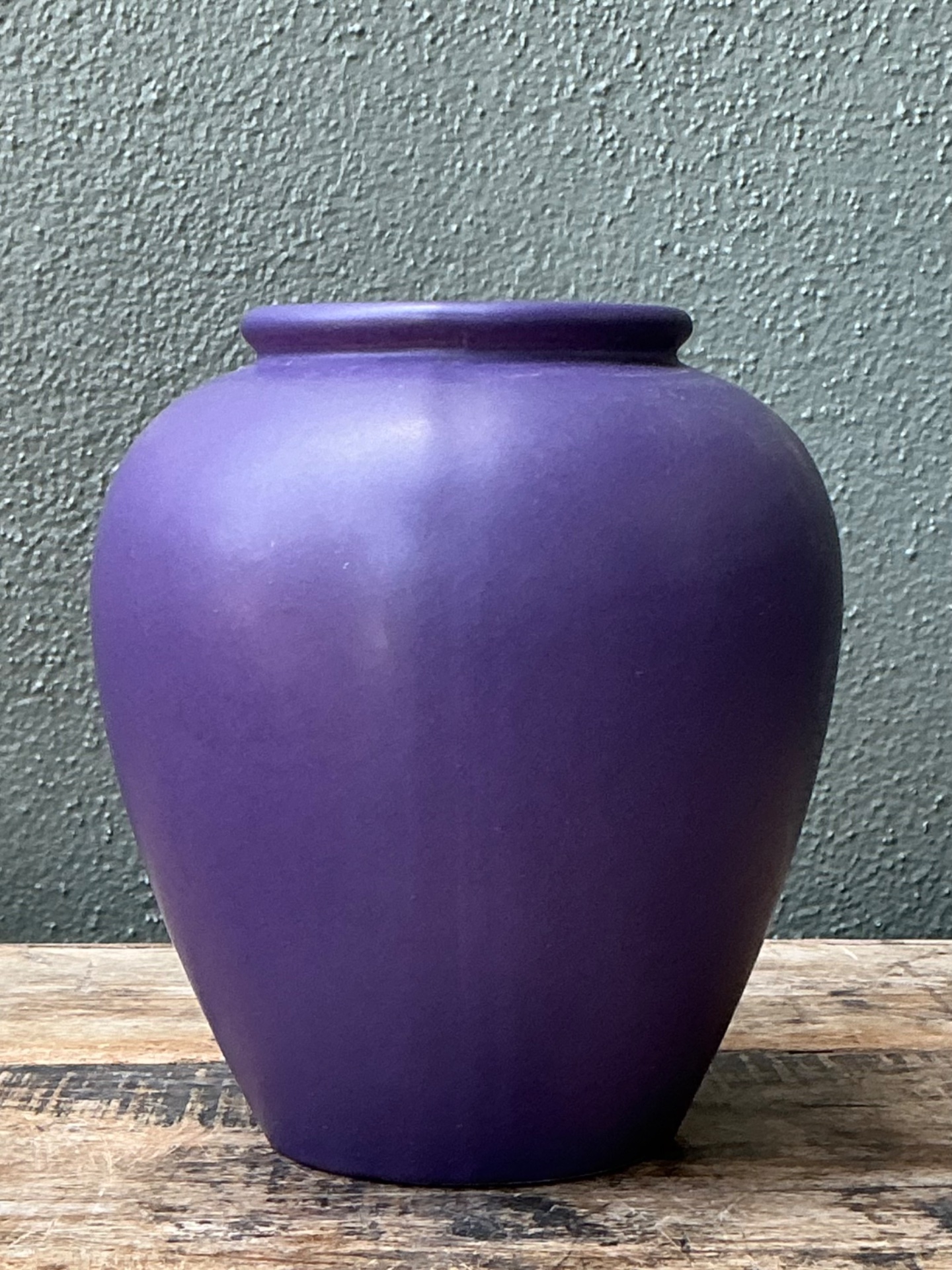 Vintage West German Handcrafted Purple Ceramic Vessel - Side view