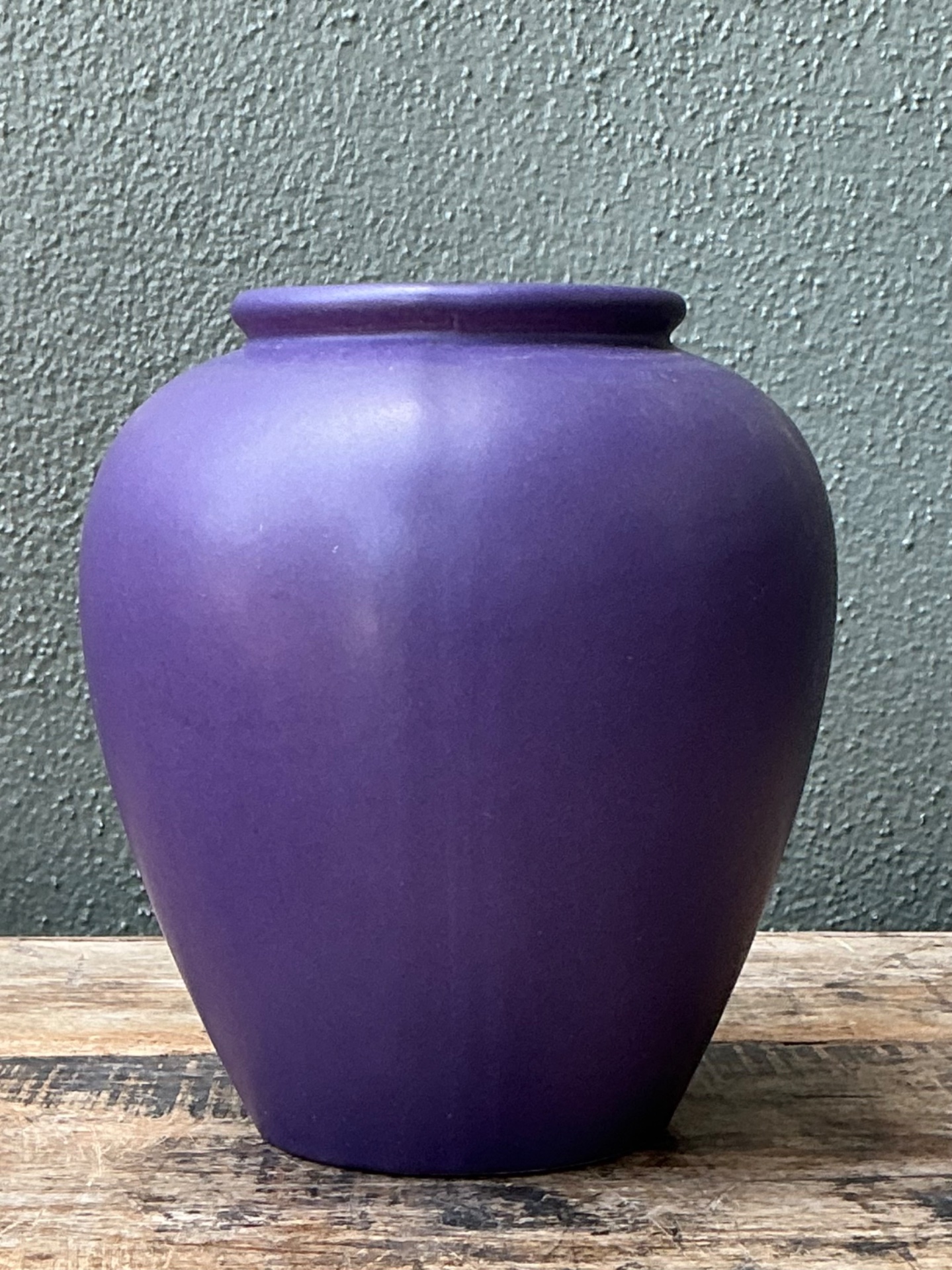 Vintage West German Handcrafted Purple Ceramic Vessel - Top view
