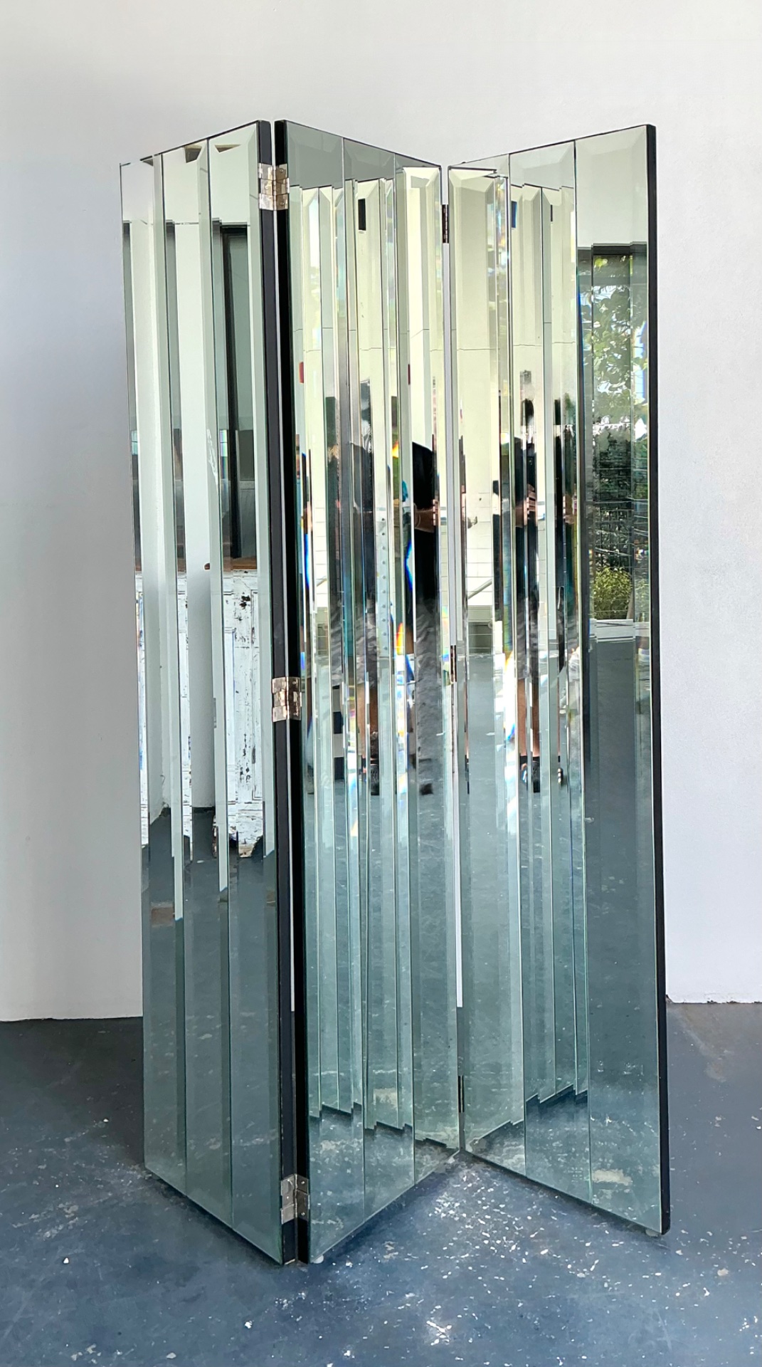 Vintage Beveled Mirrored Folding Screen - Top view
