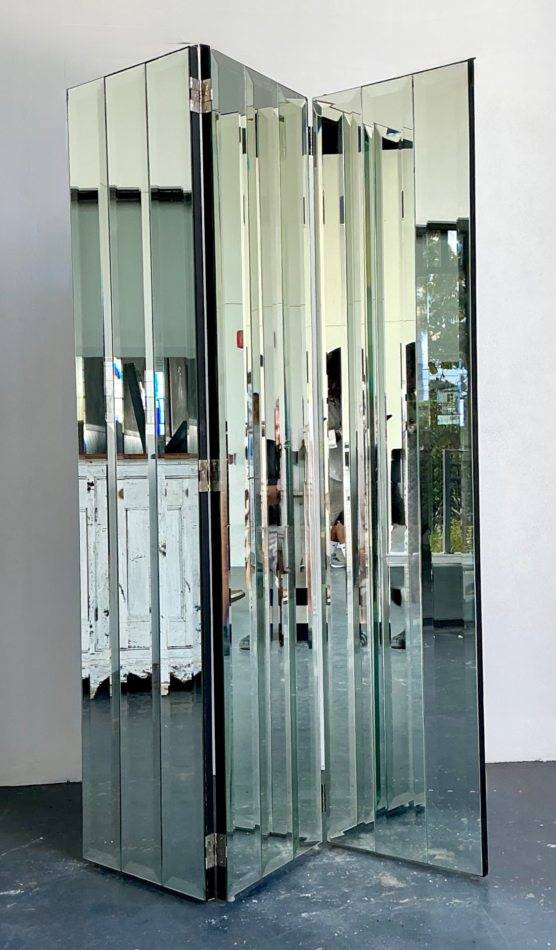 Vintage Beveled Mirrored Folding Screen - Side view