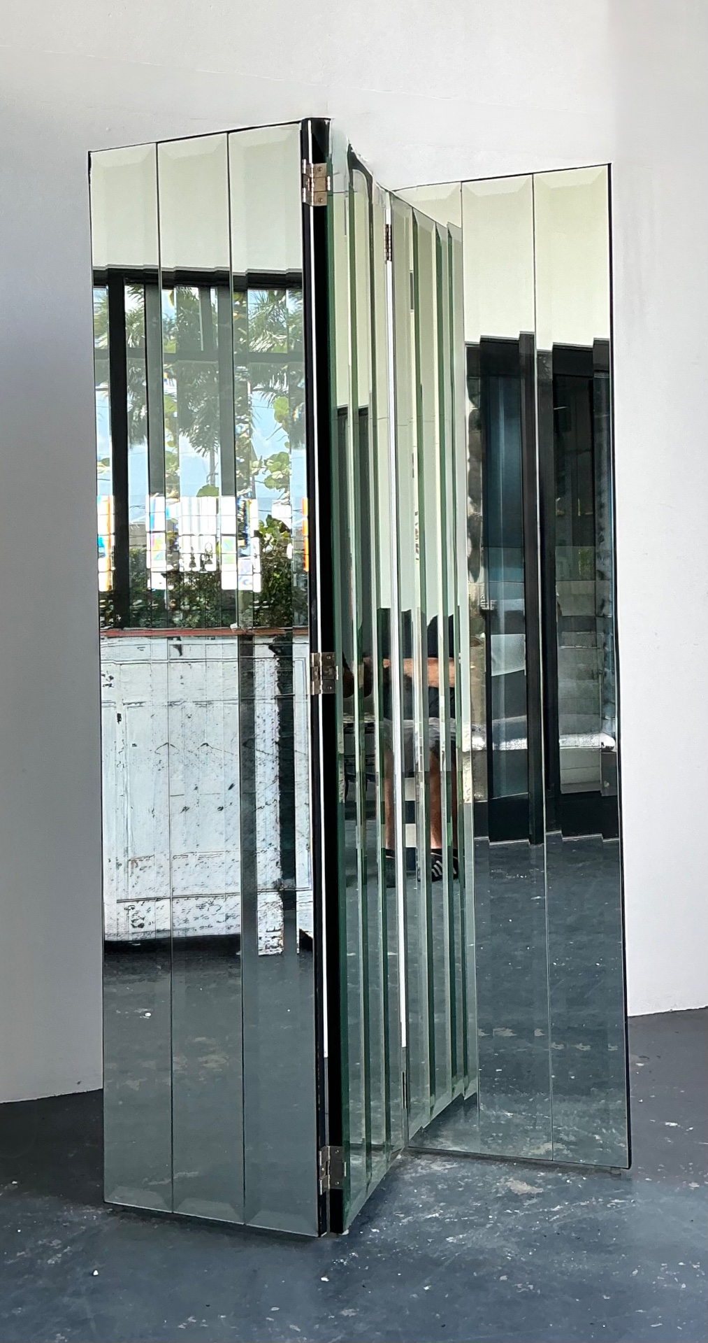 Vintage Beveled Mirrored Folding Screen - Back view